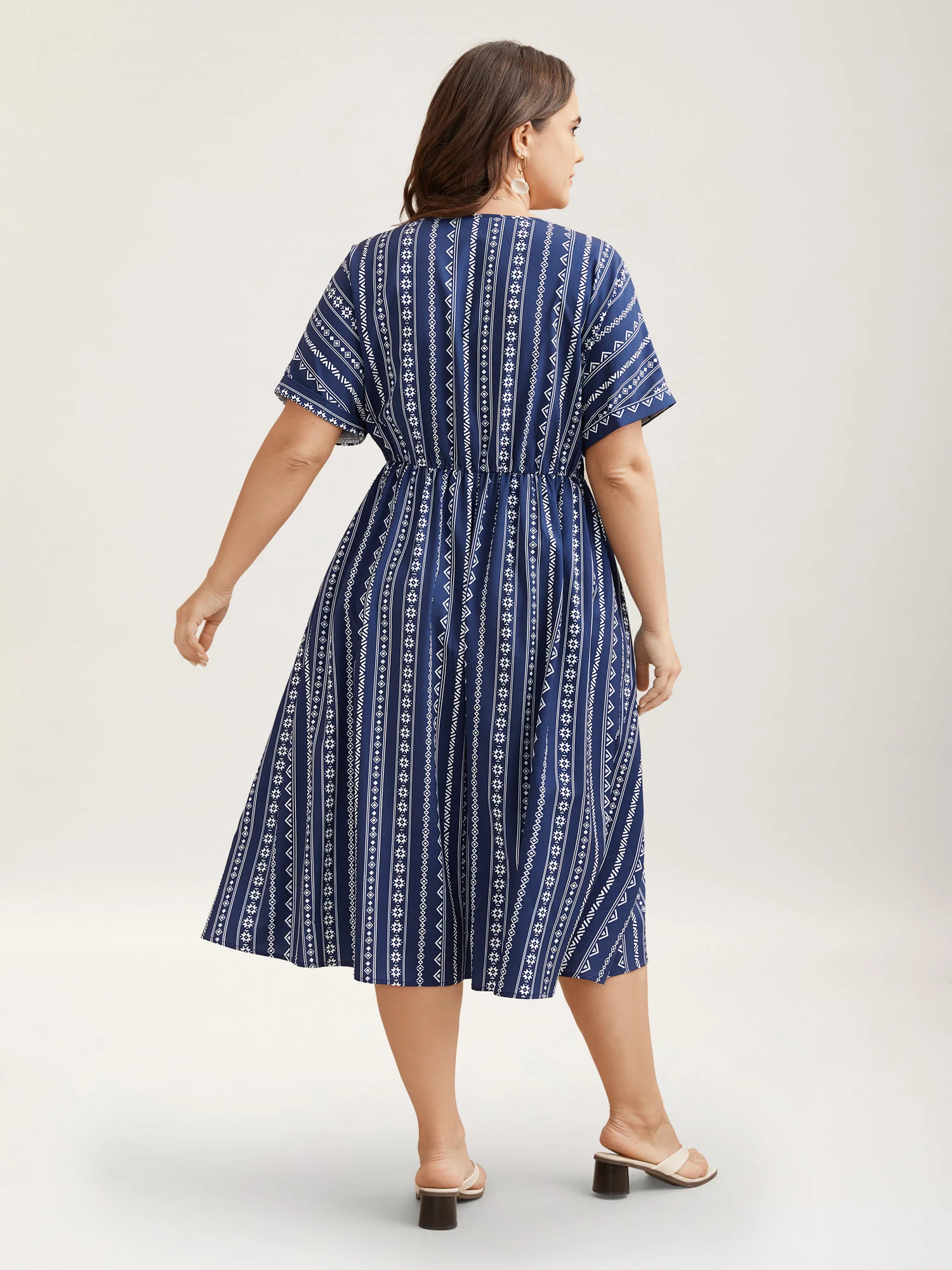 Striped Waist-Cinched Dolman Sleeve Midi Dress - Image 4