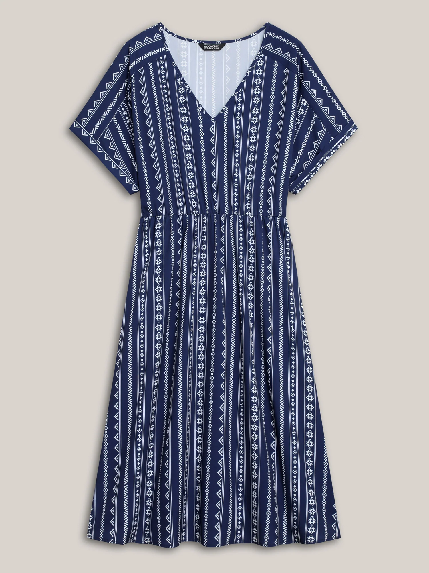 Striped Waist-Cinched Dolman Sleeve Midi Dress - Image 7