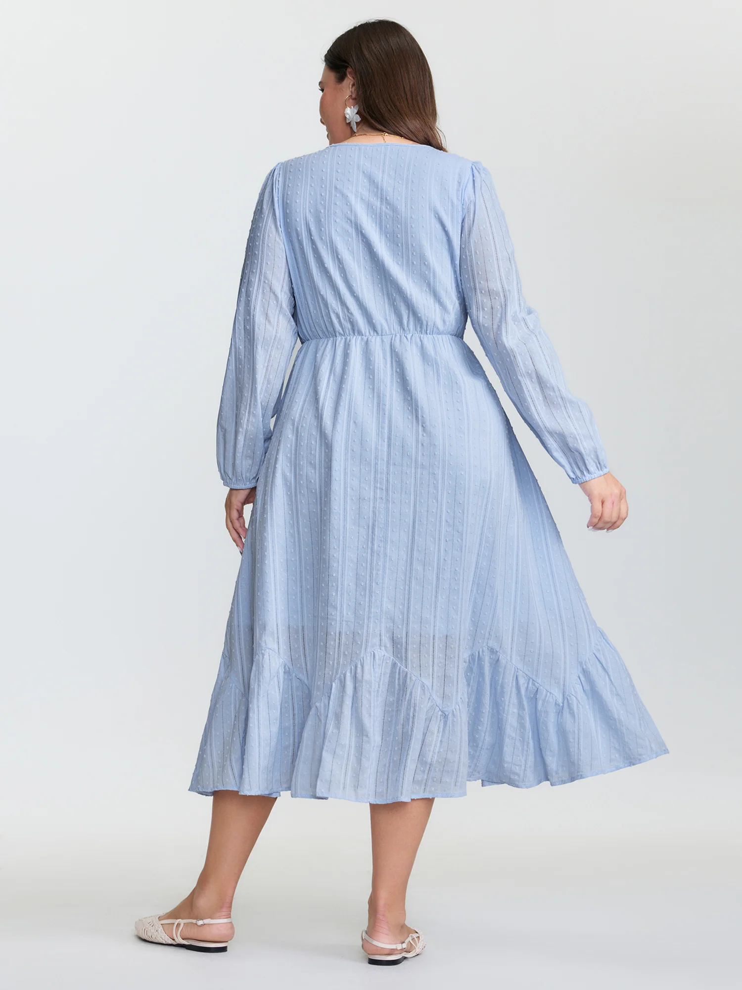 Cotton Striped Waist-Drawstring Tiered Midi Dress - Image 6