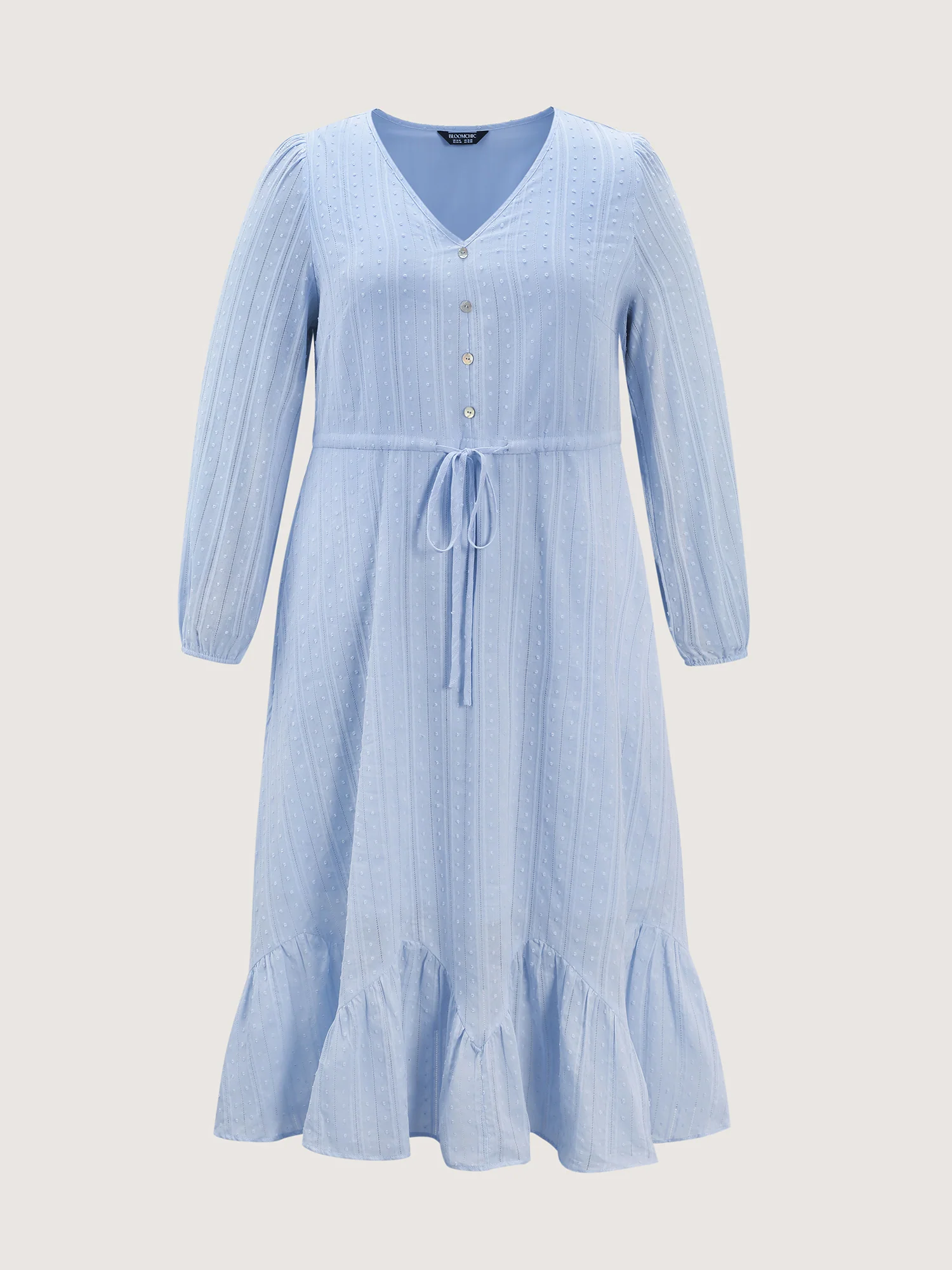 Cotton Striped Waist-Drawstring Tiered Midi Dress - Image 9
