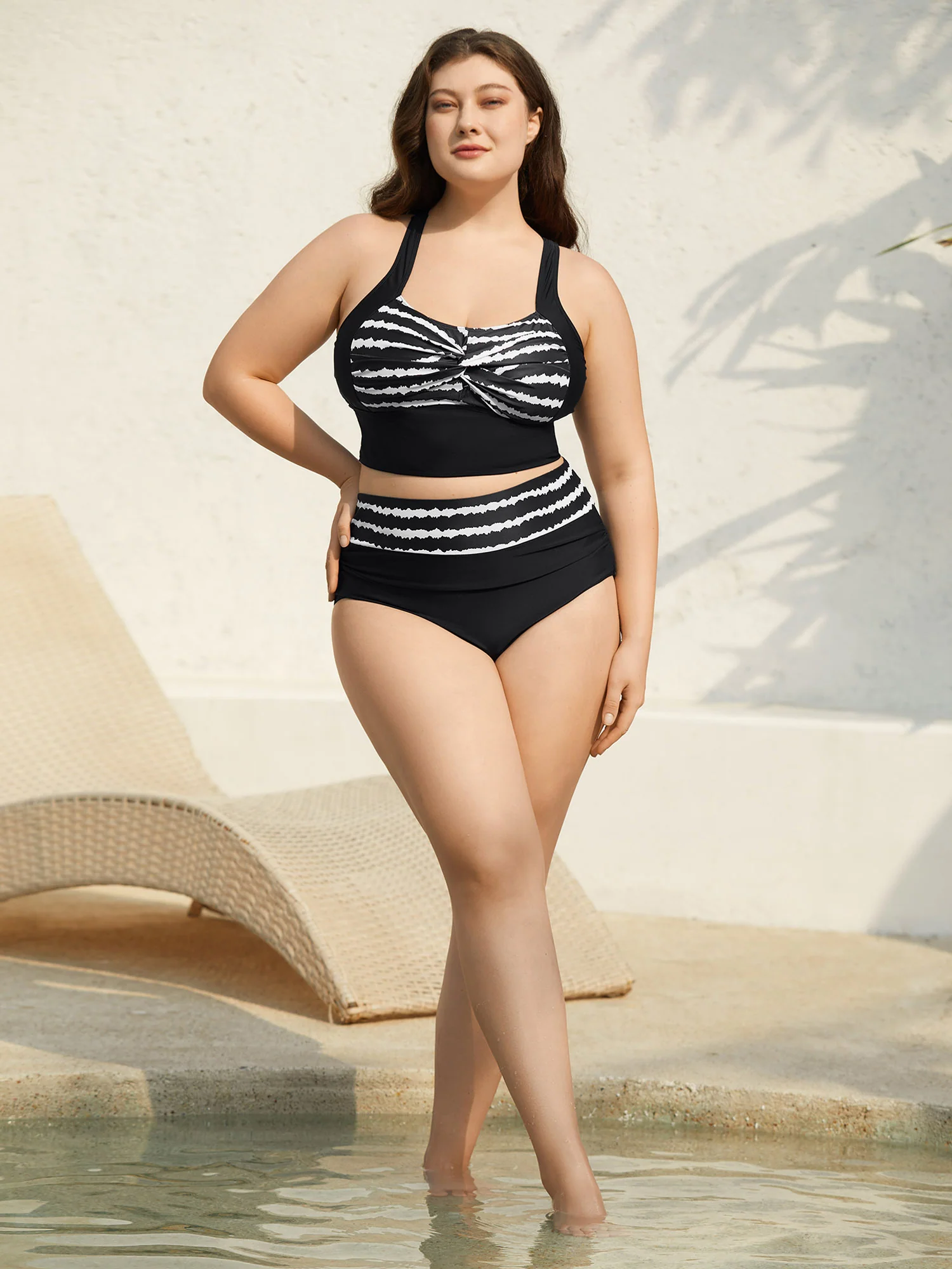 Striped Waist Pleated Swim Bottoms - Image 5
