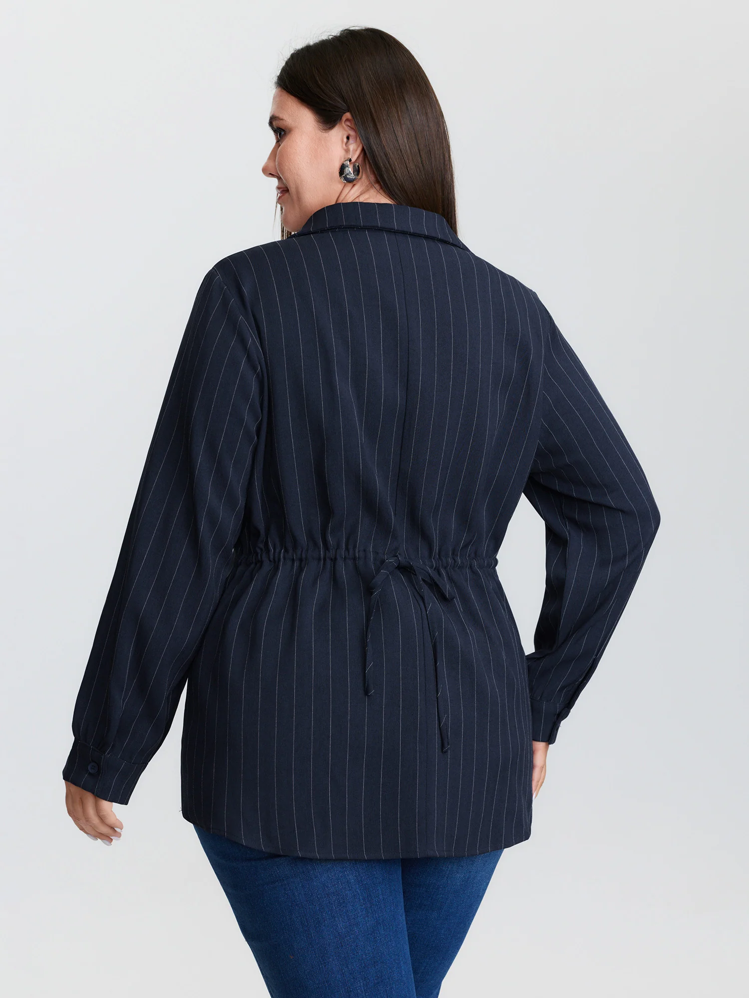 Striped Waist-Tie Button-Down Blouse - Image 2