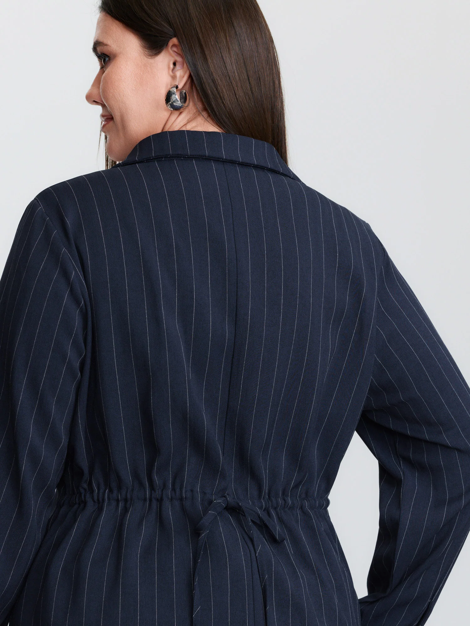 Striped Waist-Tie Button-Down Blouse - Image 5