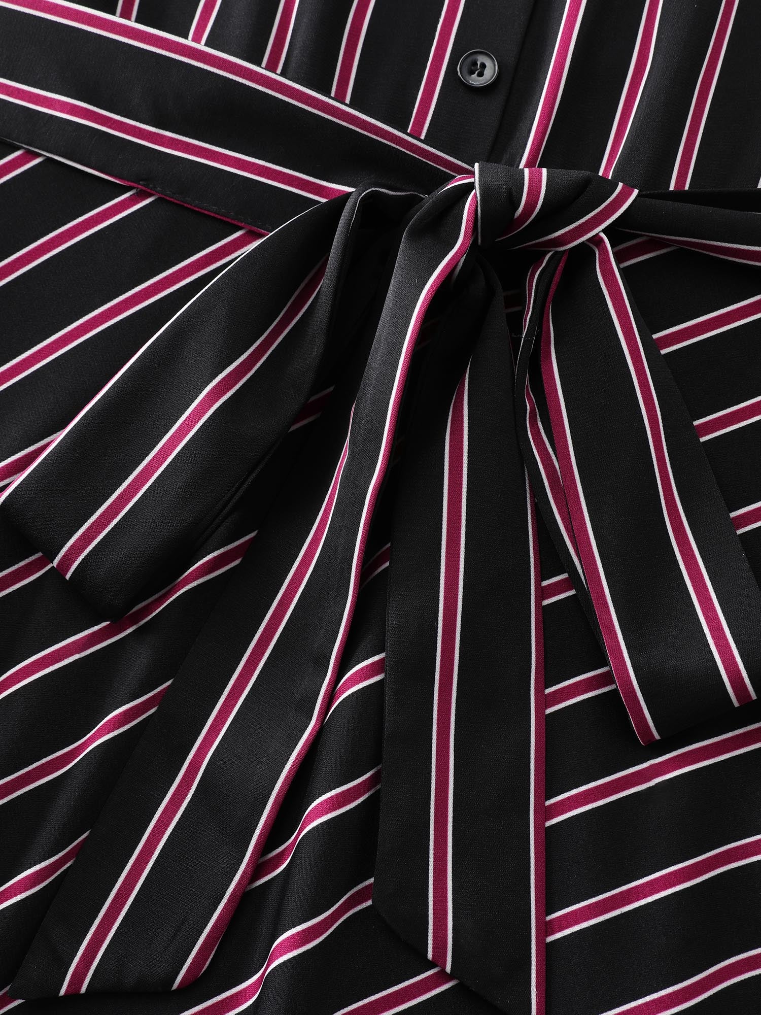 Striped Waist-Tie Collar Midi Dress - Image 6