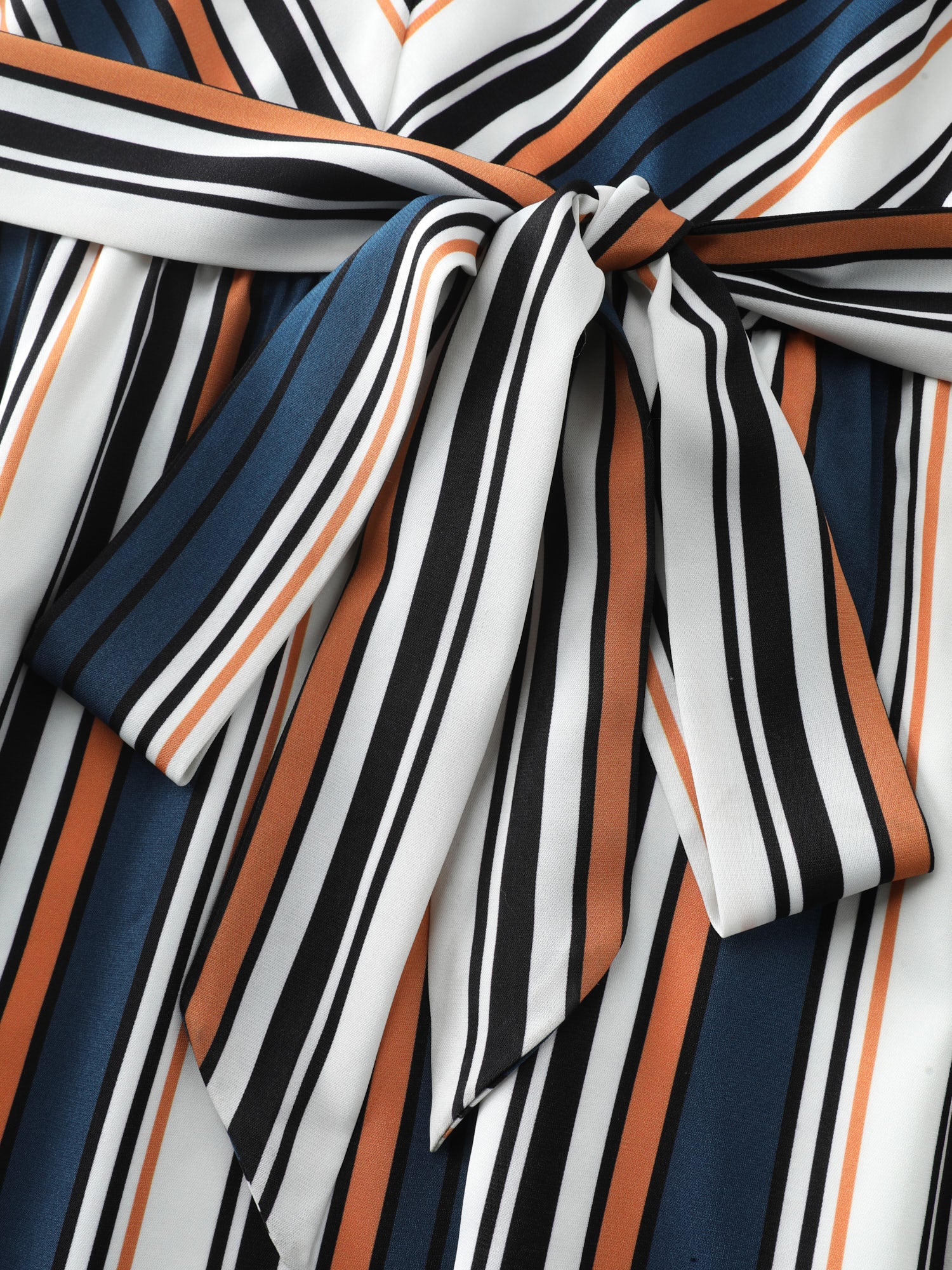 Striped Waist-Tie Pockets Midi Dress - Image 5