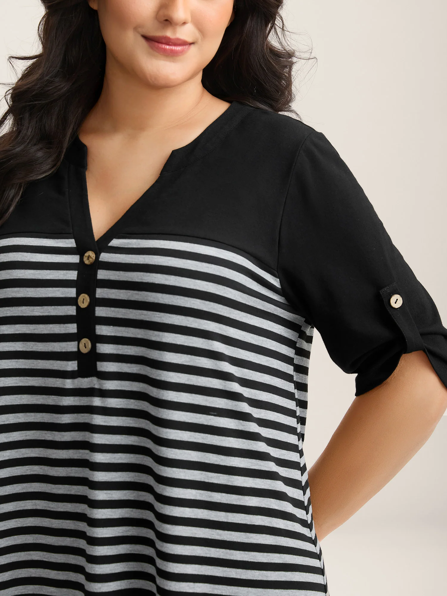 Stripes Button Tab Sleeve Mini Dress - Image 2