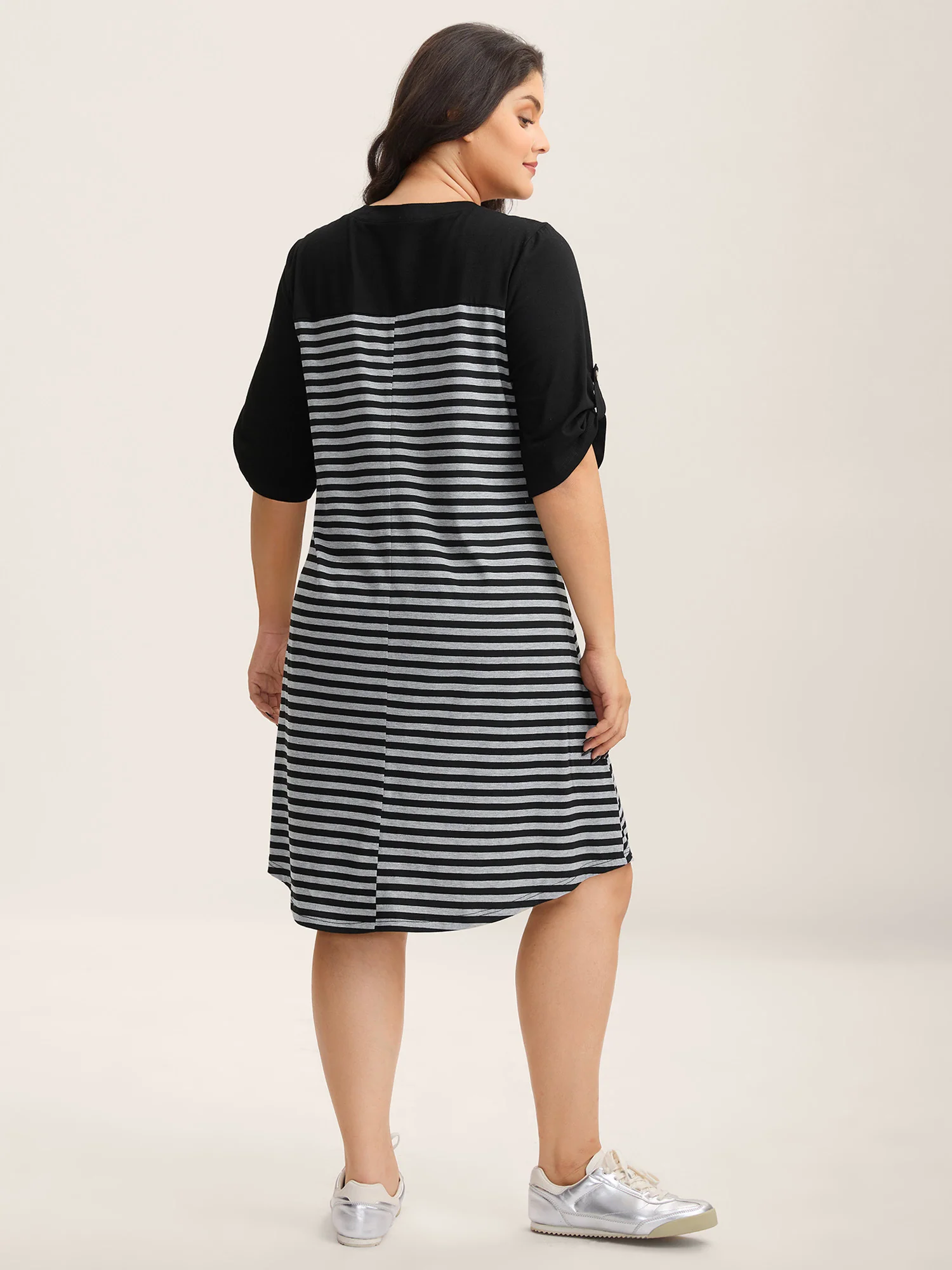 Stripes Button Tab Sleeve Mini Dress - Image 4