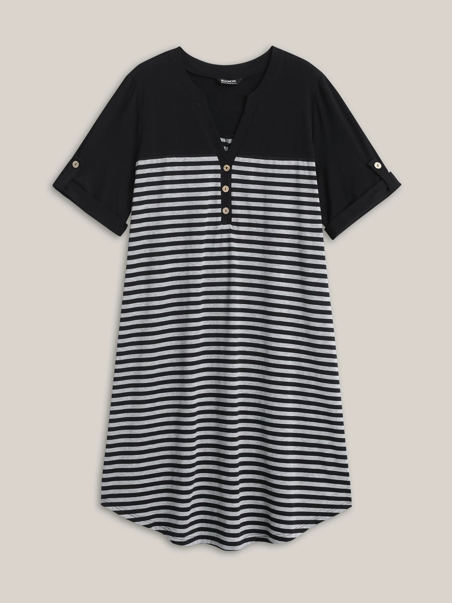 Stripes Button Tab Sleeve Mini Dress - Image 7