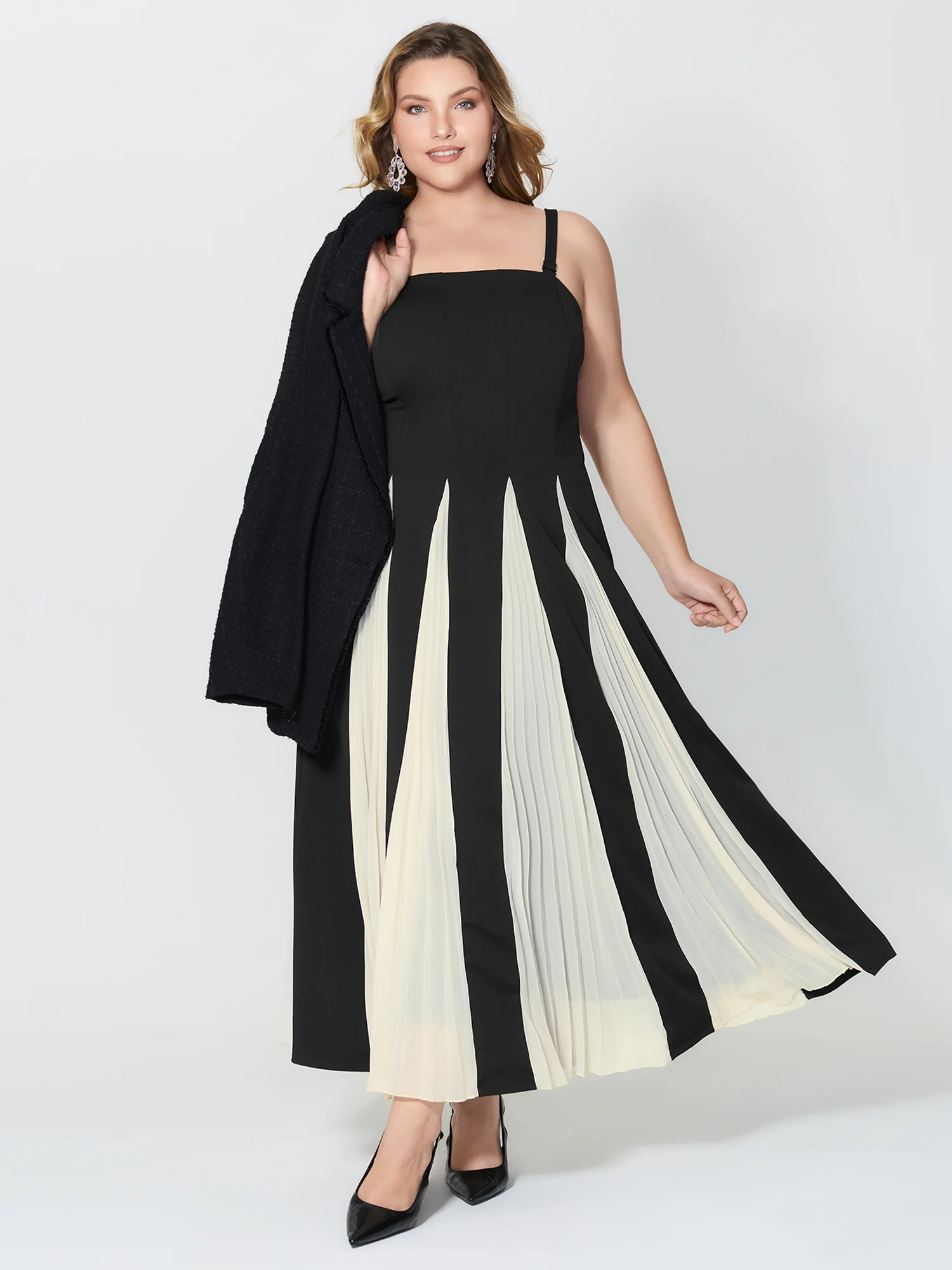 Stripes Color Contrast Detachable Straps Maxi Dress - Image 3
