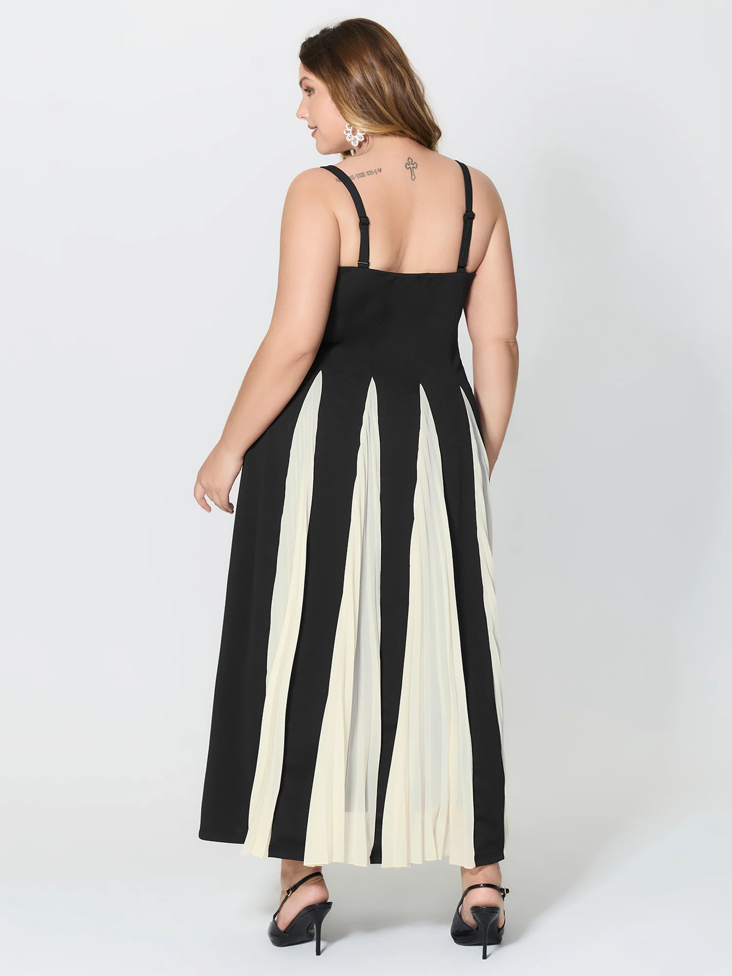 Stripes Color Contrast Detachable Straps Maxi Dress - Image 5