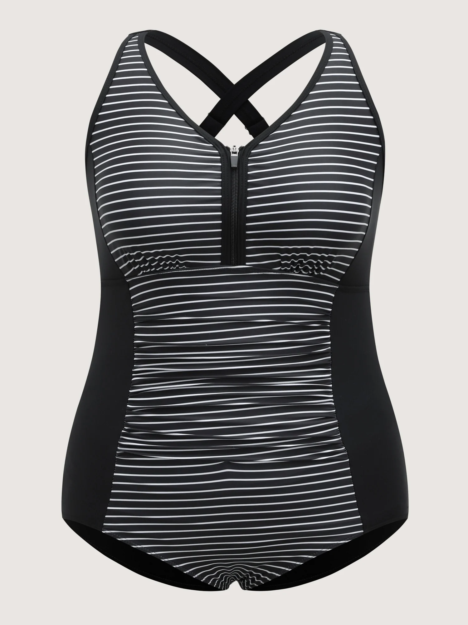 Stripes Color Contrast One-Piece Swimsuit - Image 7