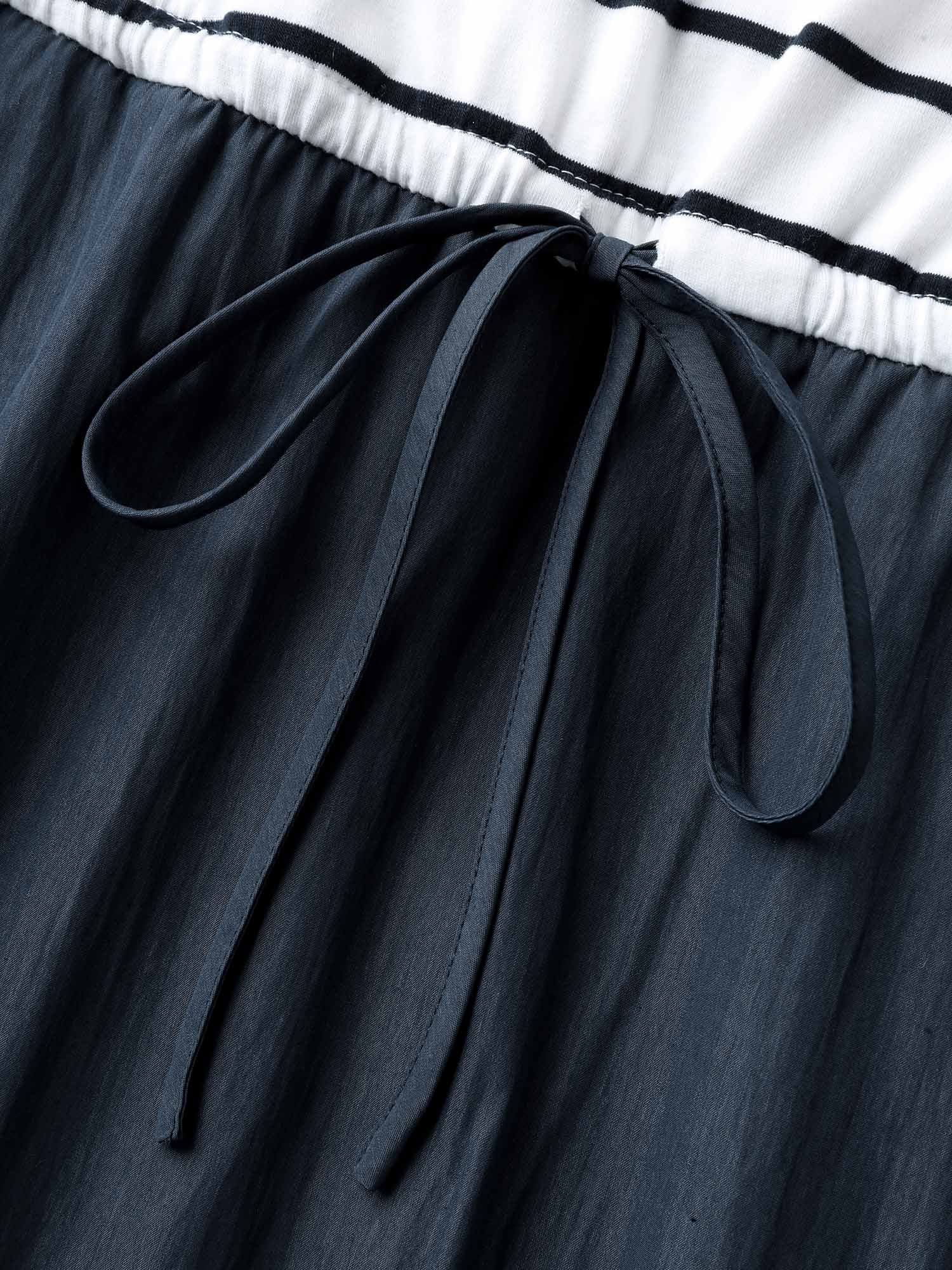 Stripes Color Contrast Pockets Midi Dress - Image 5