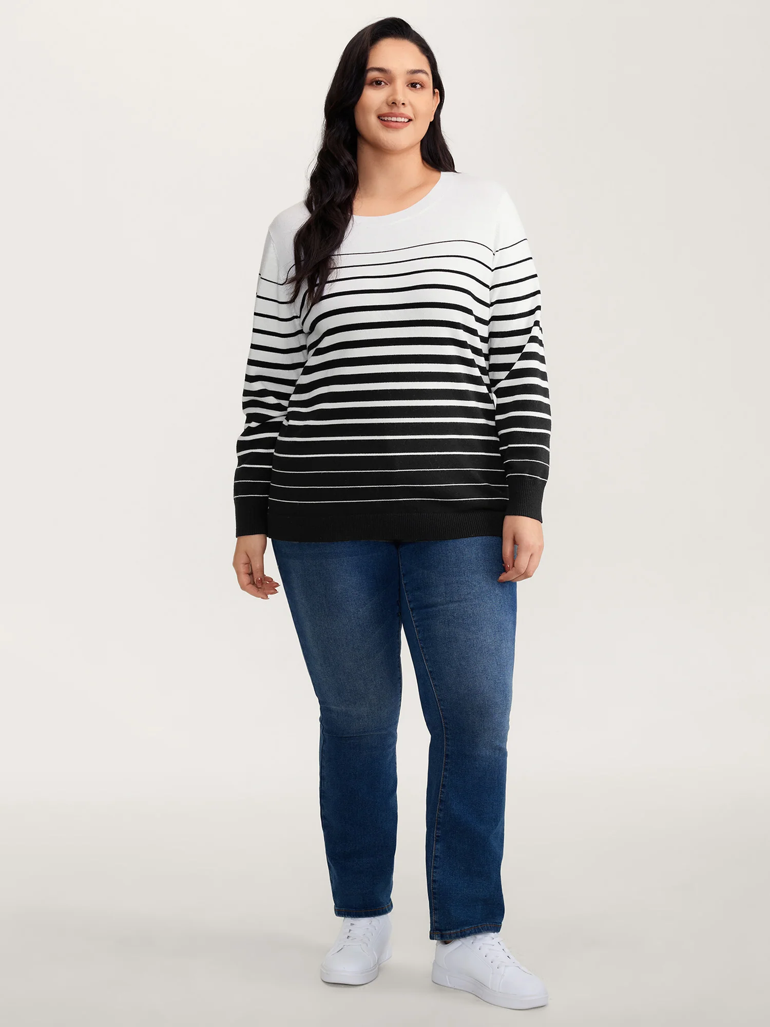 Stripes Color Contrast Round Neck Pullover - Image 3