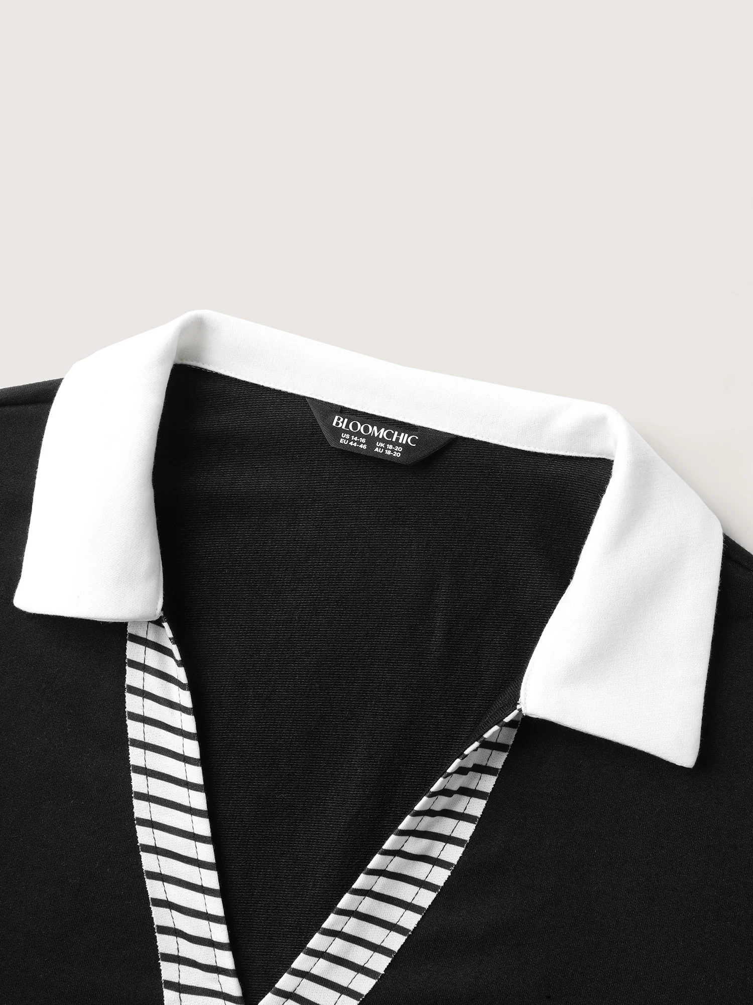 Non-Stretch Stripes Contrast Split Neck T-Shirt - Image 5
