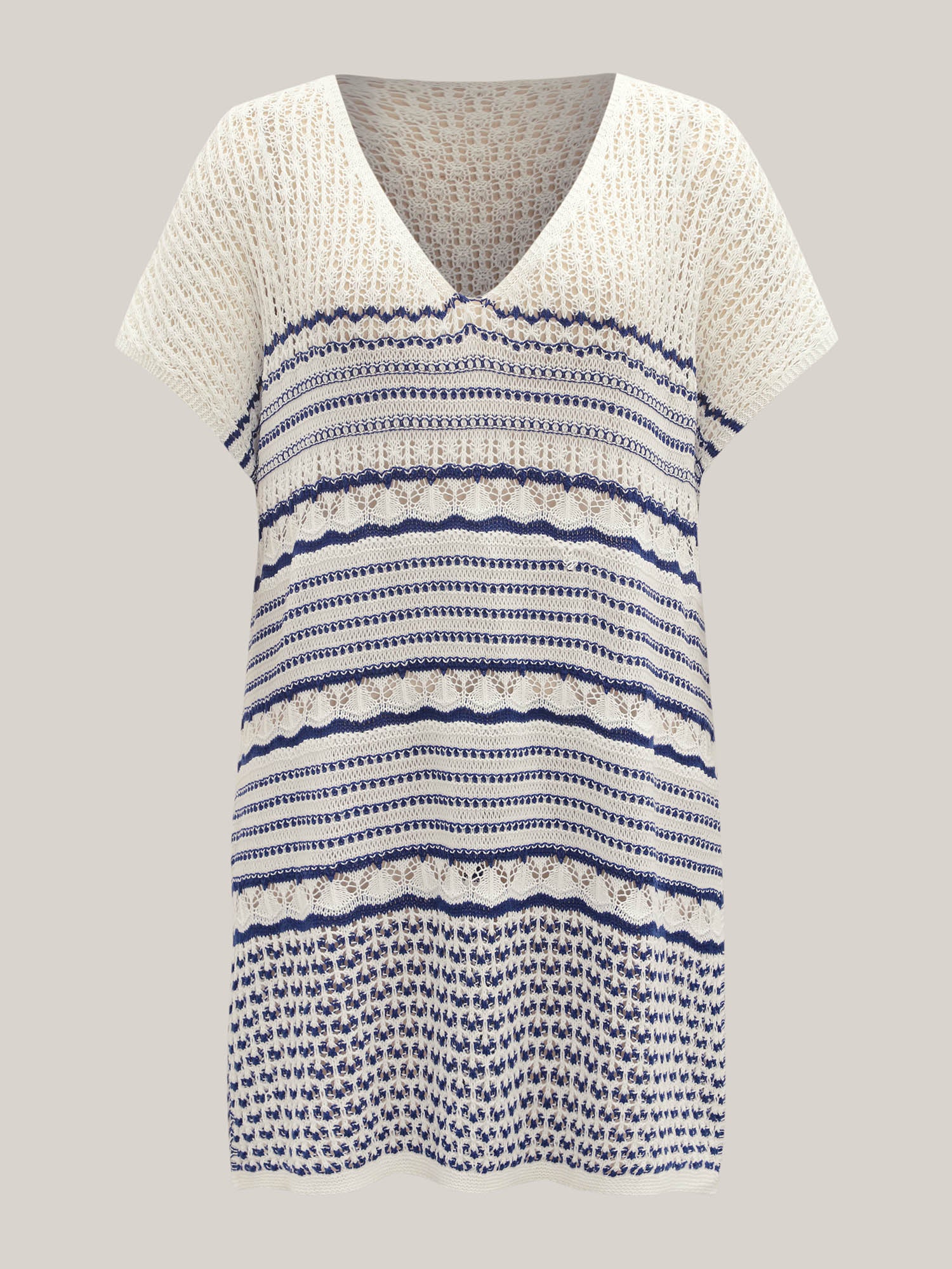 Stripes Crochet V-Neck Swim Cover-Up - Image 6
