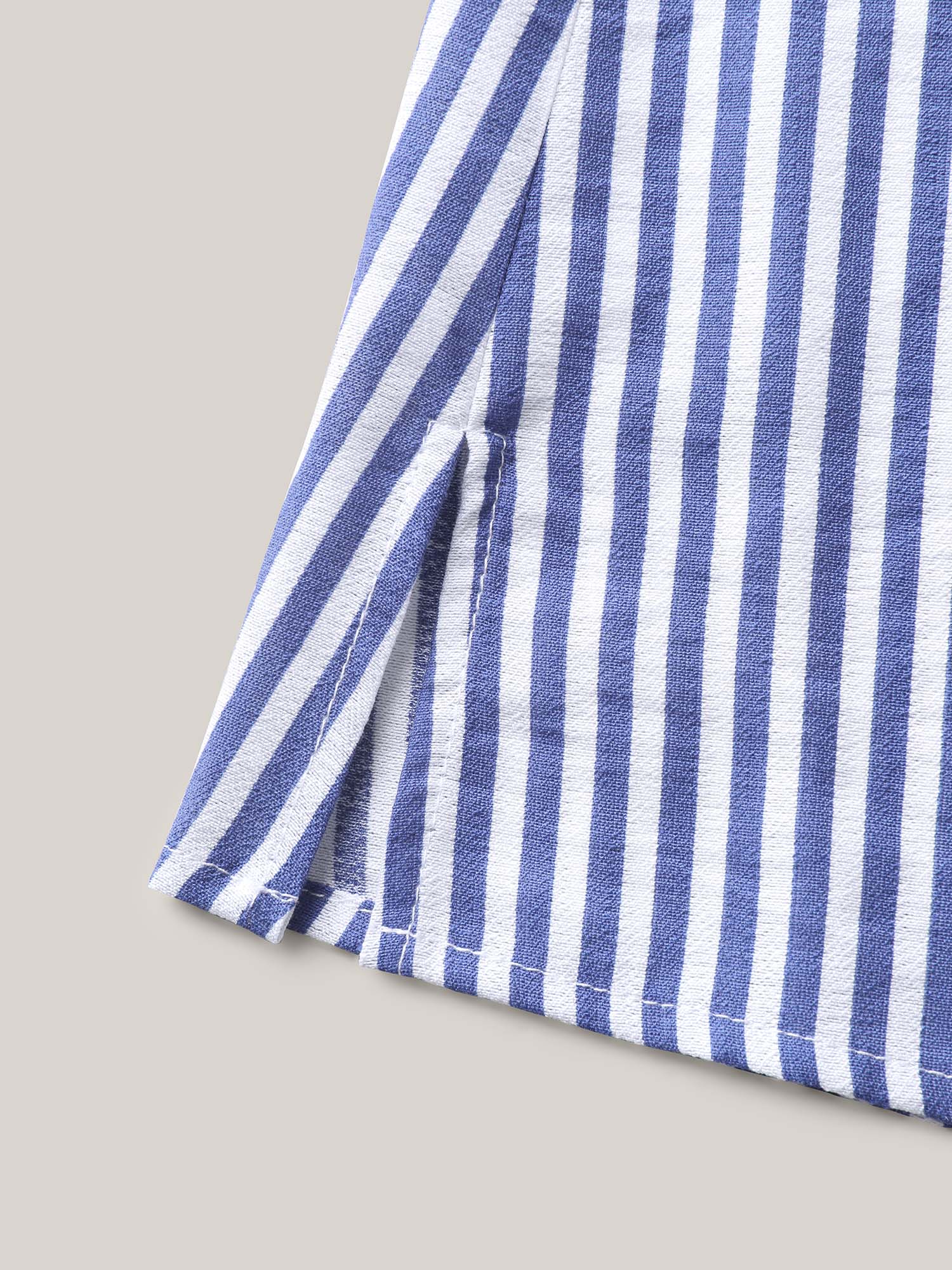 Stripes Knotted Sleeve Notched Collar Blouse - Image 5