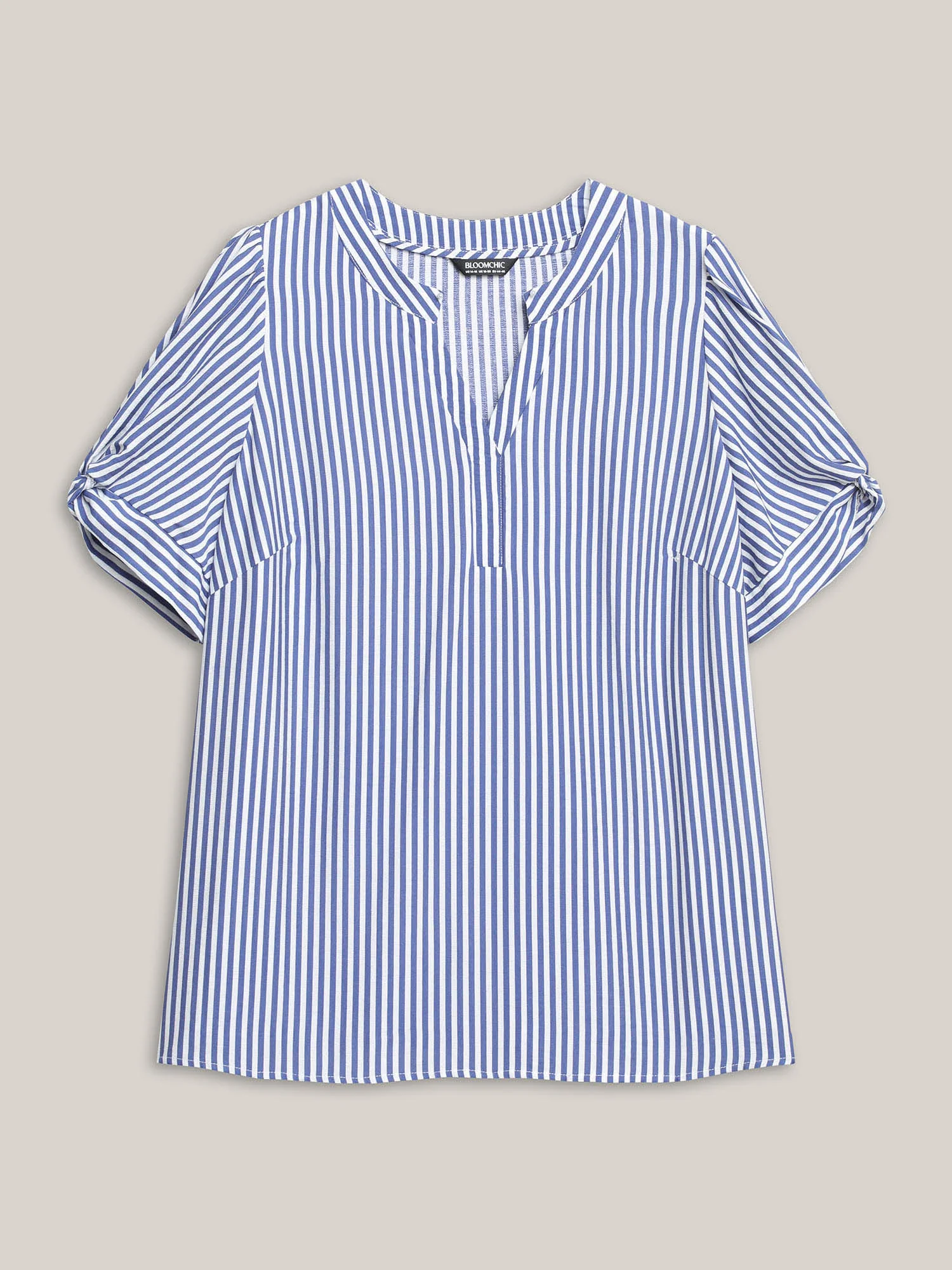 Stripes Knotted Sleeve Notched Collar Blouse - Image 7