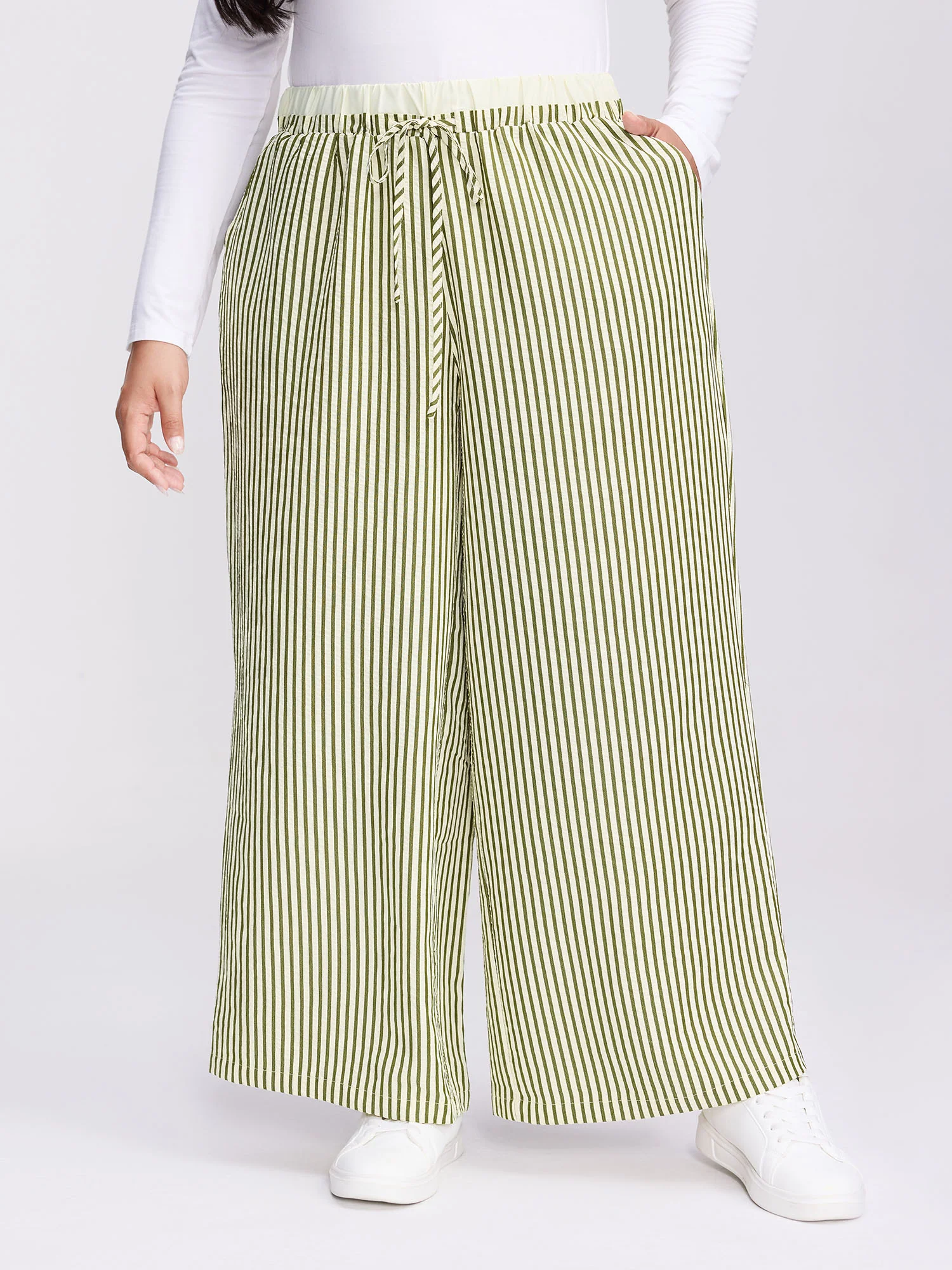 Stripes Layered Contrast Drawstring Pants - Image 2