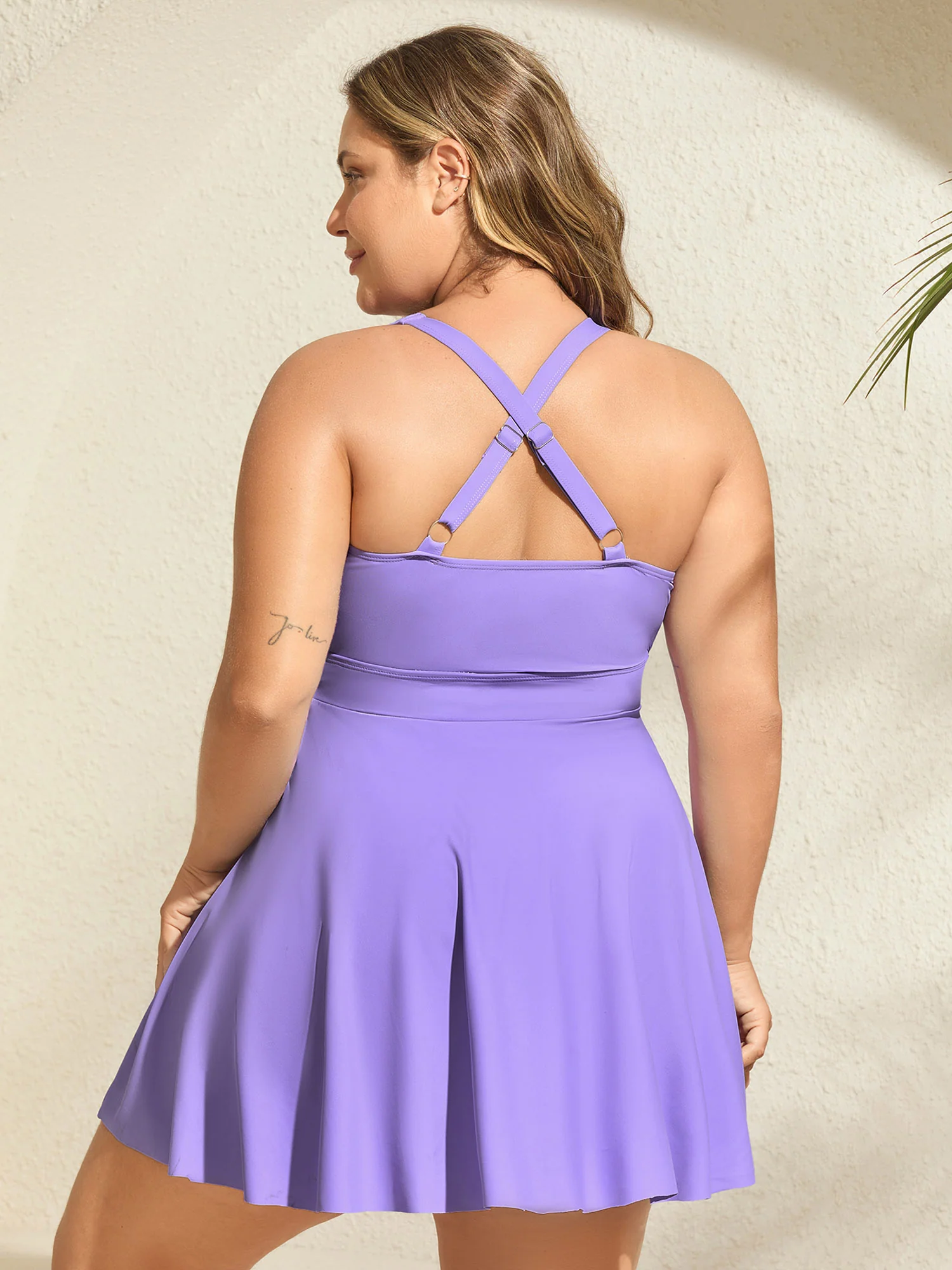 Stripes Patchwork Tie Knot Cross Straps Swim Dress - Image 47