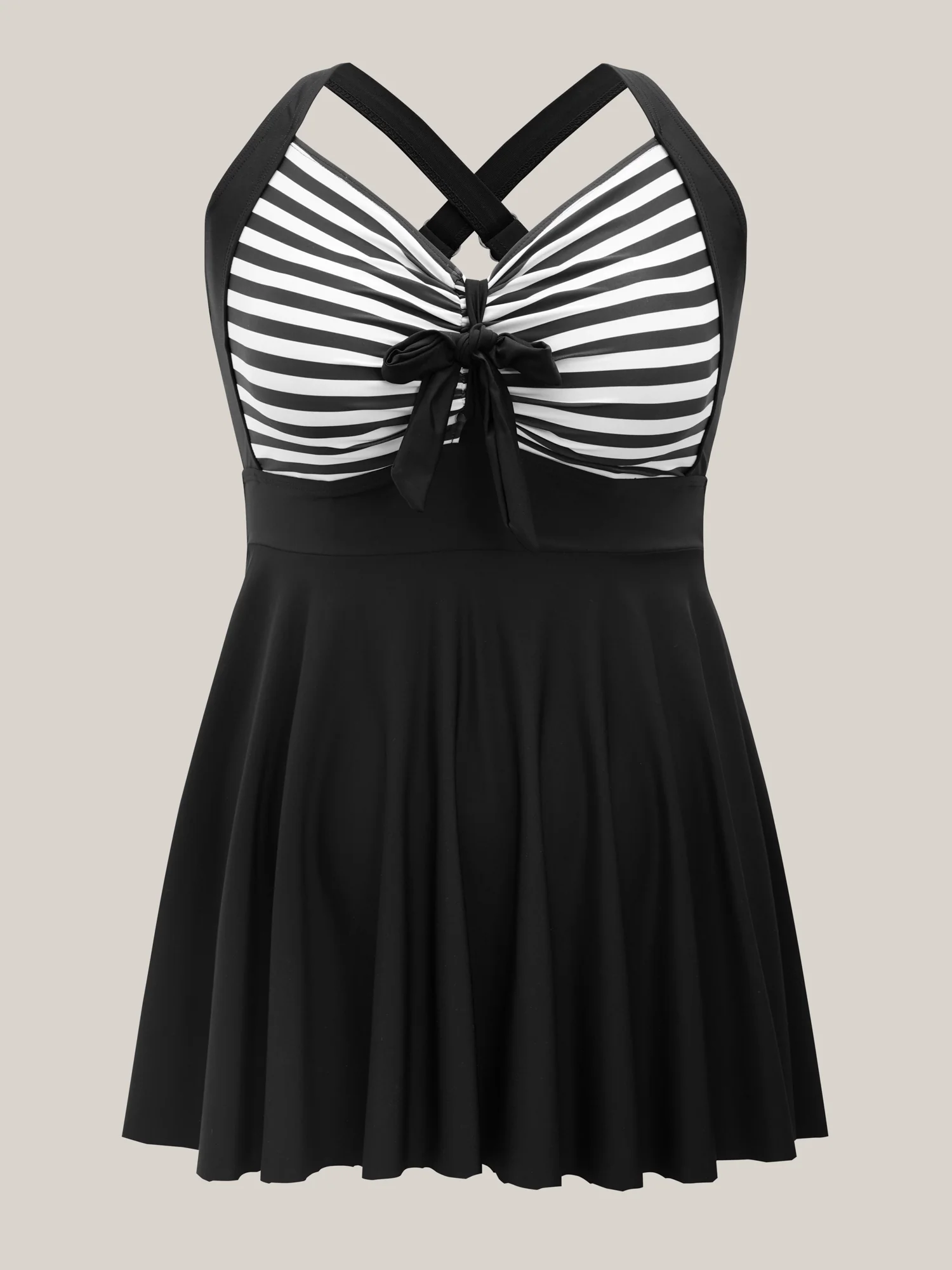 Stripes Patchwork Tie Knot Cross Straps Swim Dress - Image 6