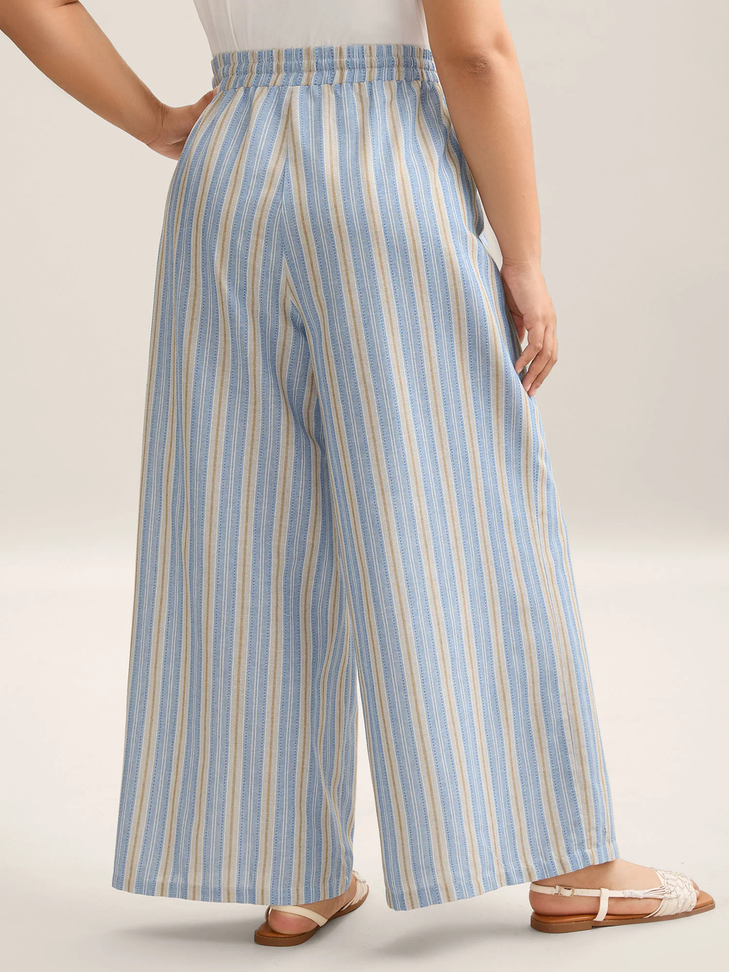 Stripes Pockets Wide-Leg Pants - Image 4