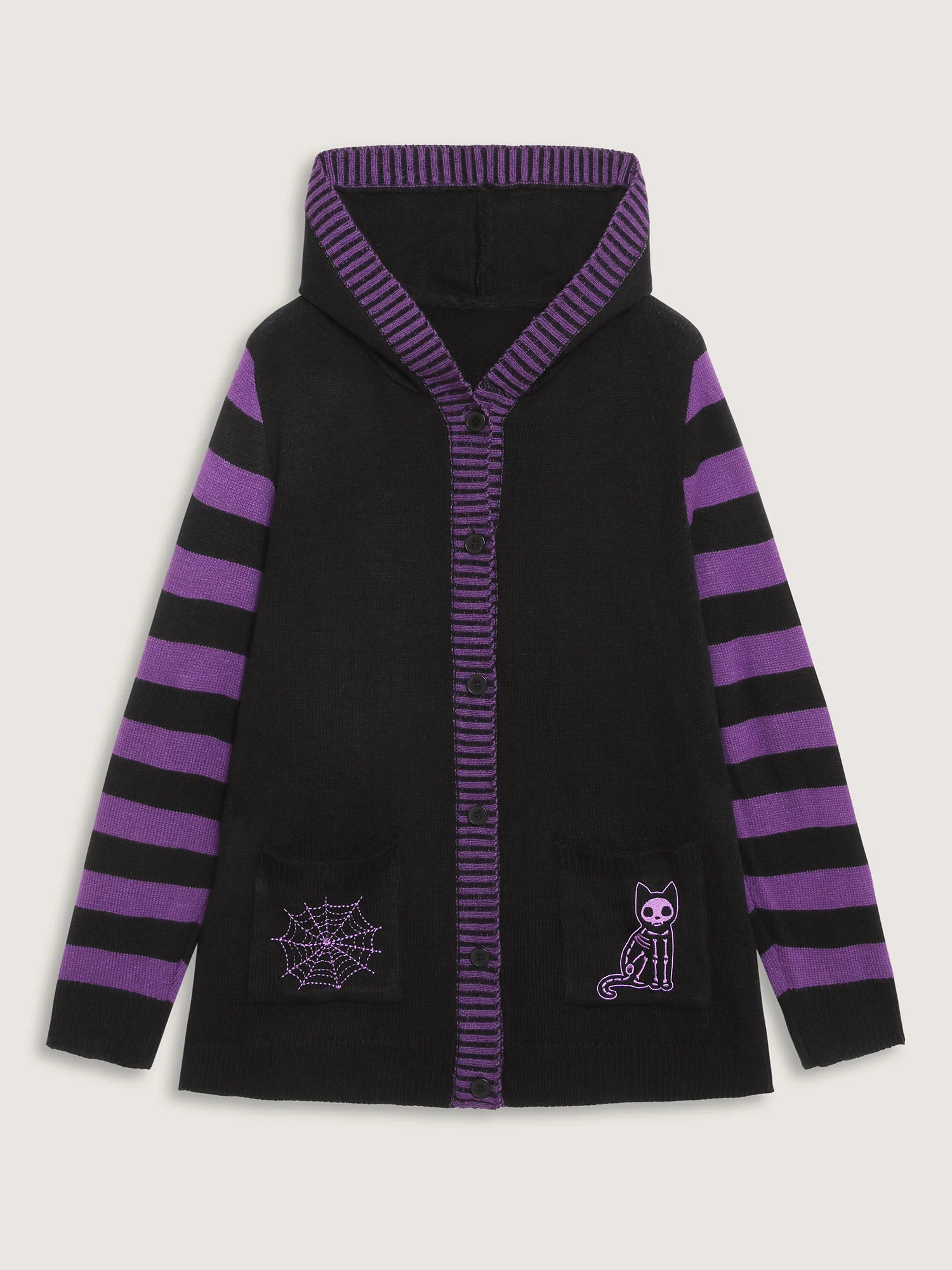 Stripes Sleeve Contrast Hooded Cardigan - Image 12