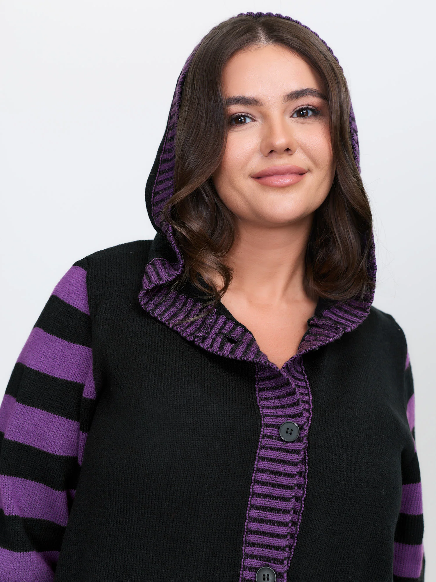 Stripes Sleeve Contrast Hooded Cardigan - Image 3