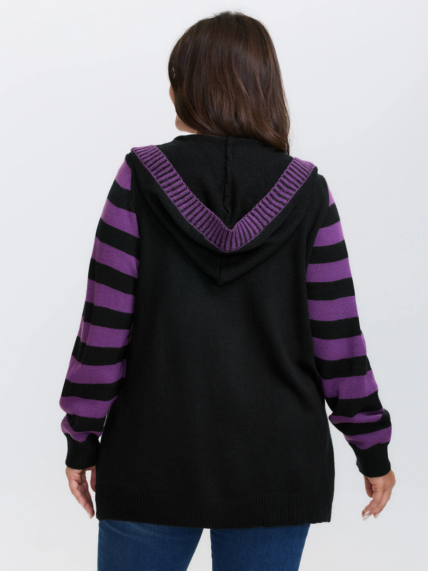 Stripes Sleeve Contrast Hooded Cardigan - Image 7