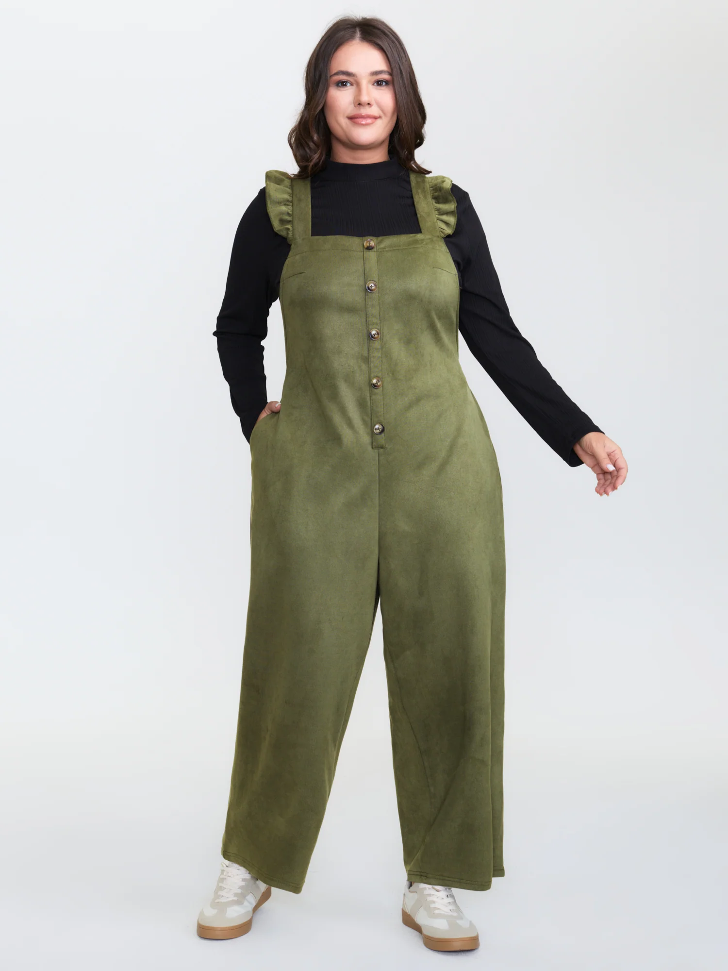 Suede Adjustable Ruffled Jumpsuit - Image 3