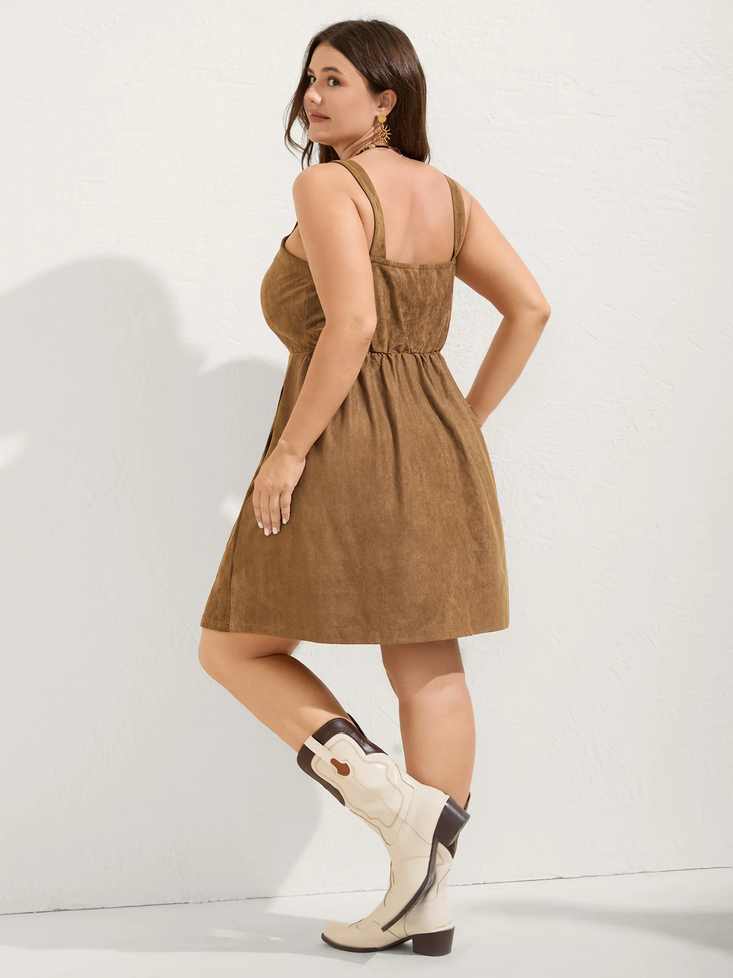 Suede Button Placket Sweetheart Mini Dress - Image 4