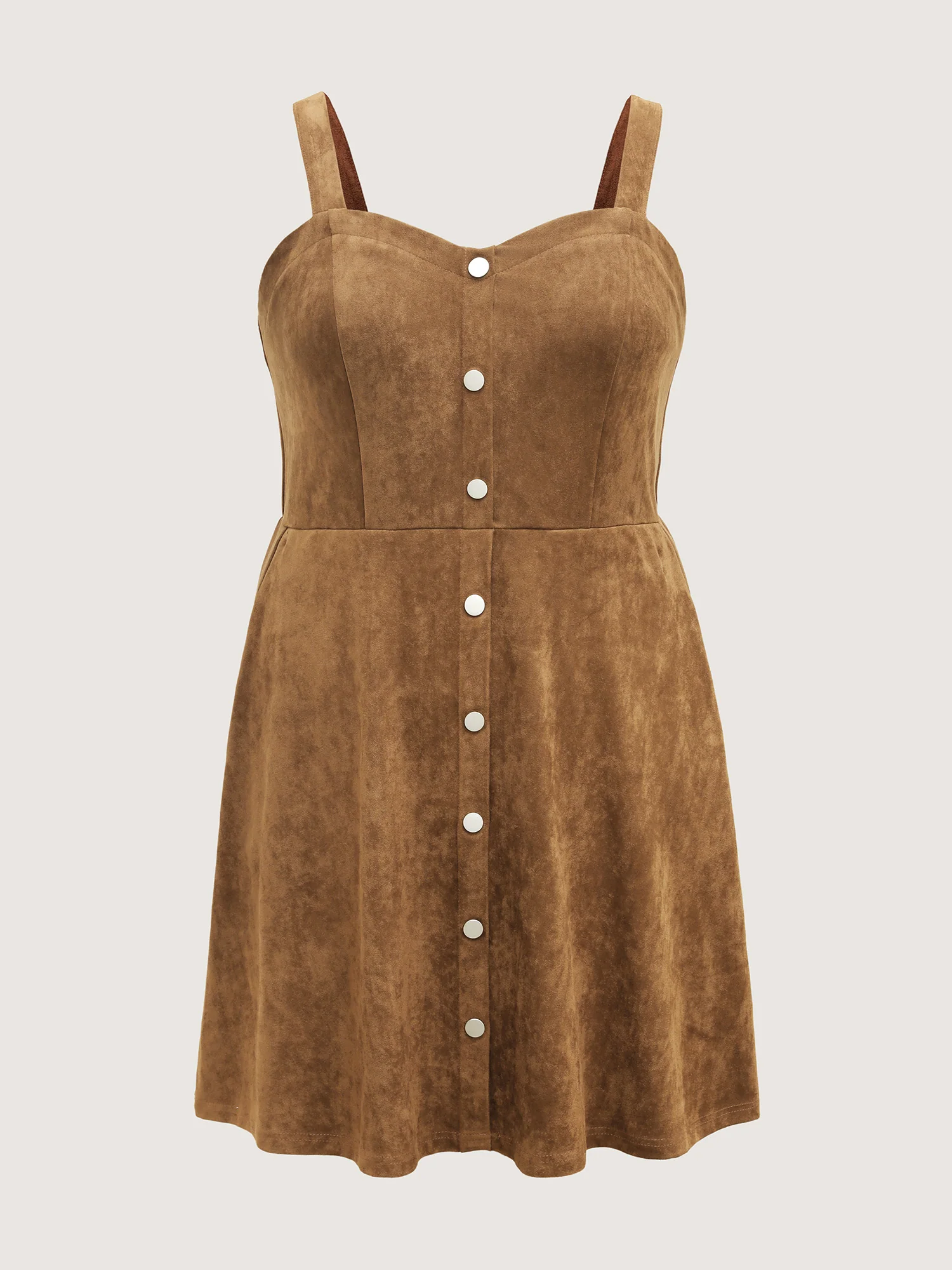 Suede Button Placket Sweetheart Mini Dress - Image 7