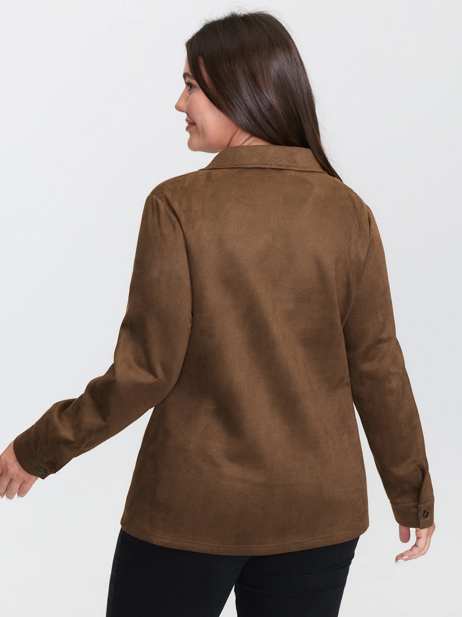 Suede Cross-Tie Neckline Curvy-Fit Blouse - Image 4