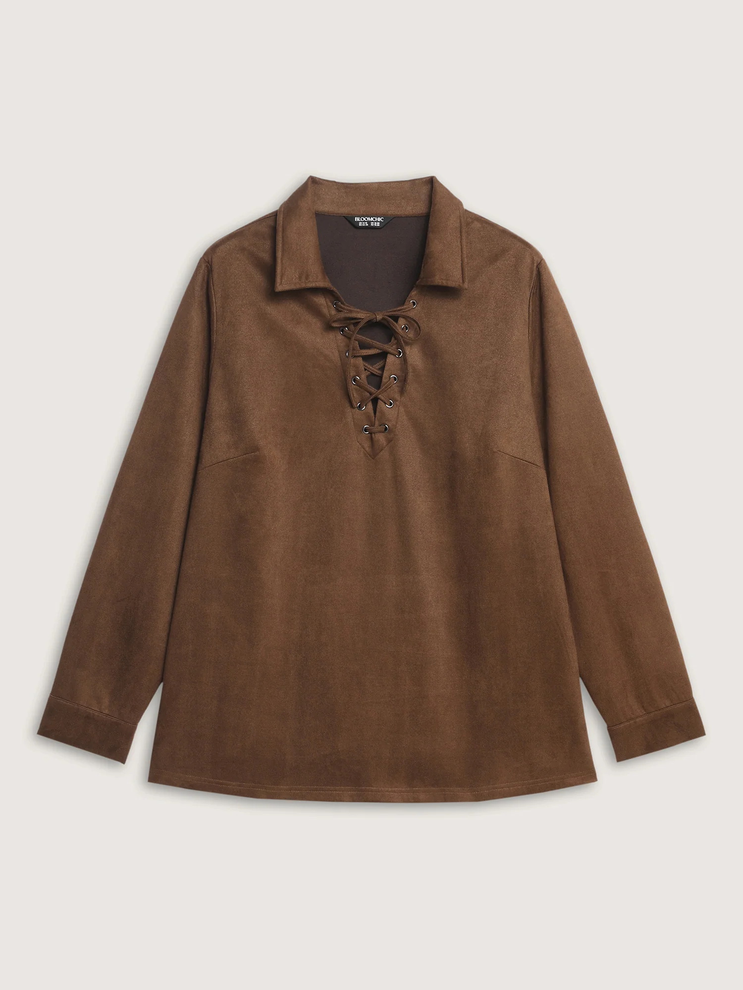 Suede Cross-Tie Neckline Curvy-Fit Blouse - Image 7