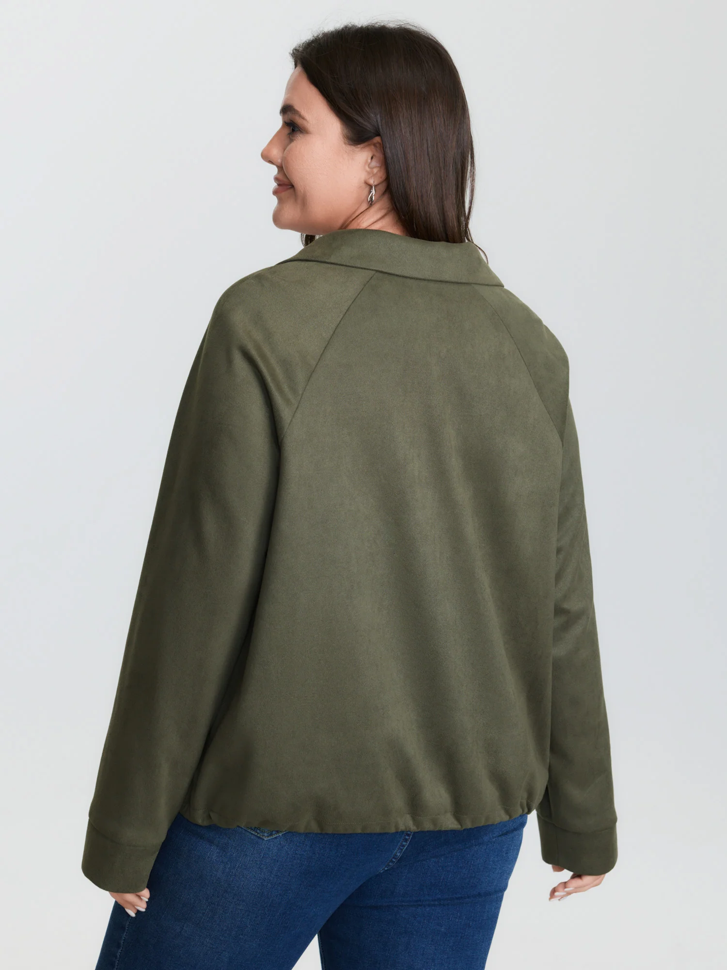 Suede Drawstring Hem Zipper Jacket - Image 4