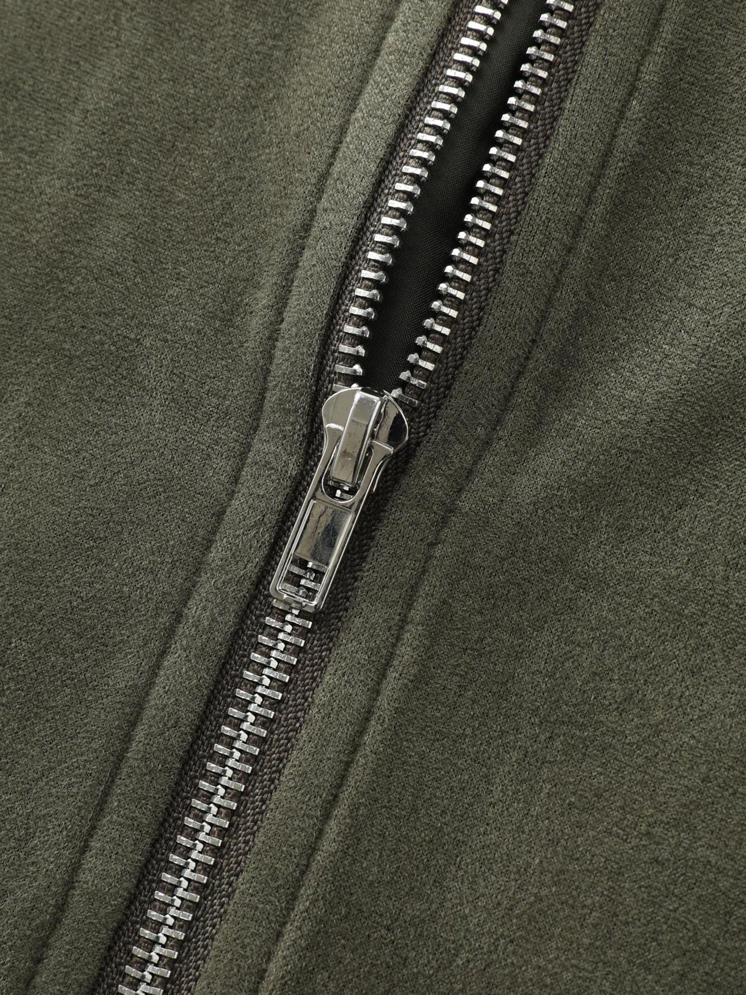 Suede Drawstring Hem Zipper Jacket - Image 5