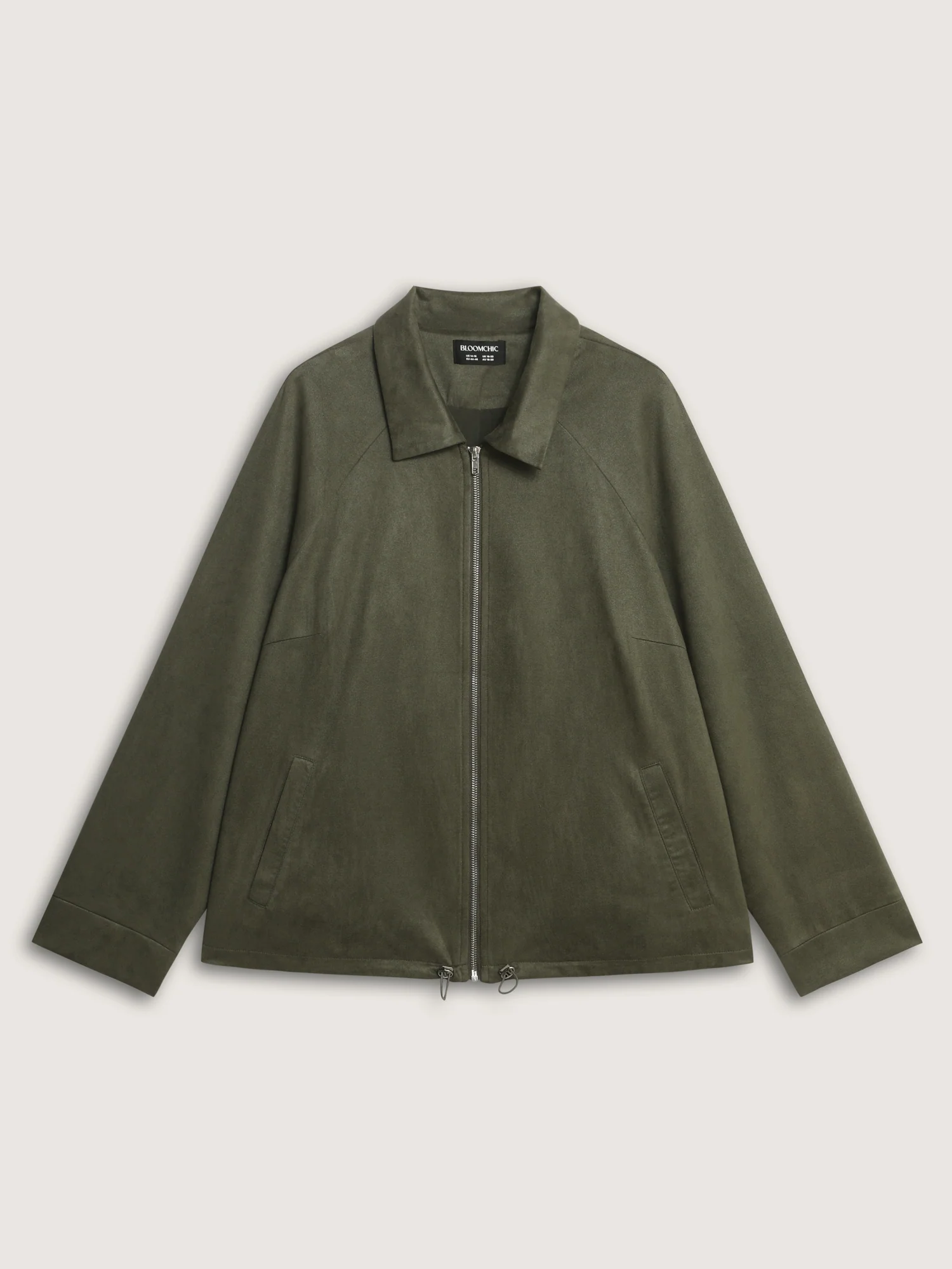 Suede Drawstring Hem Zipper Jacket - Image 8