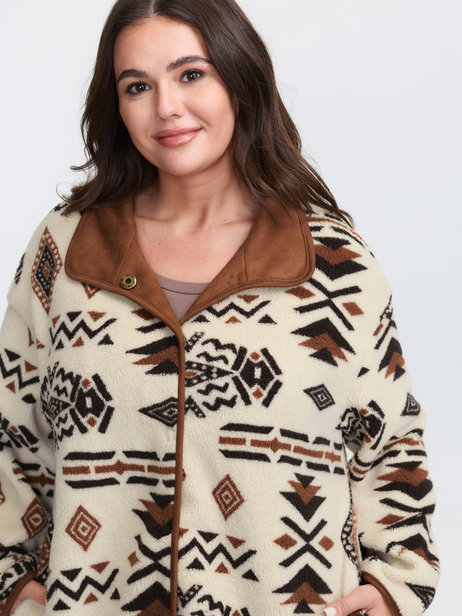 Suede Fleece Mix Geometric Print Jacket - Image 2