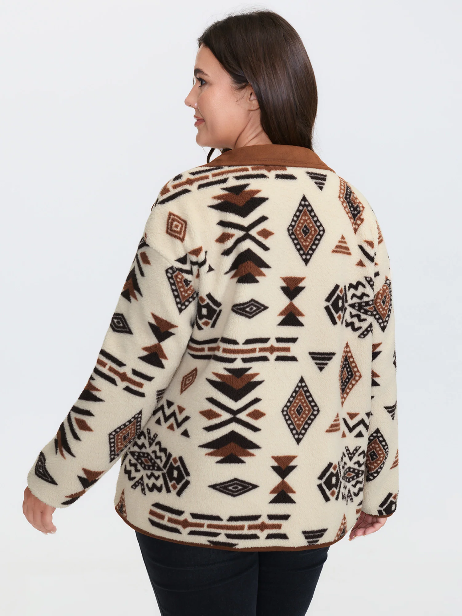 Suede Fleece Mix Geometric Print Jacket - Image 4