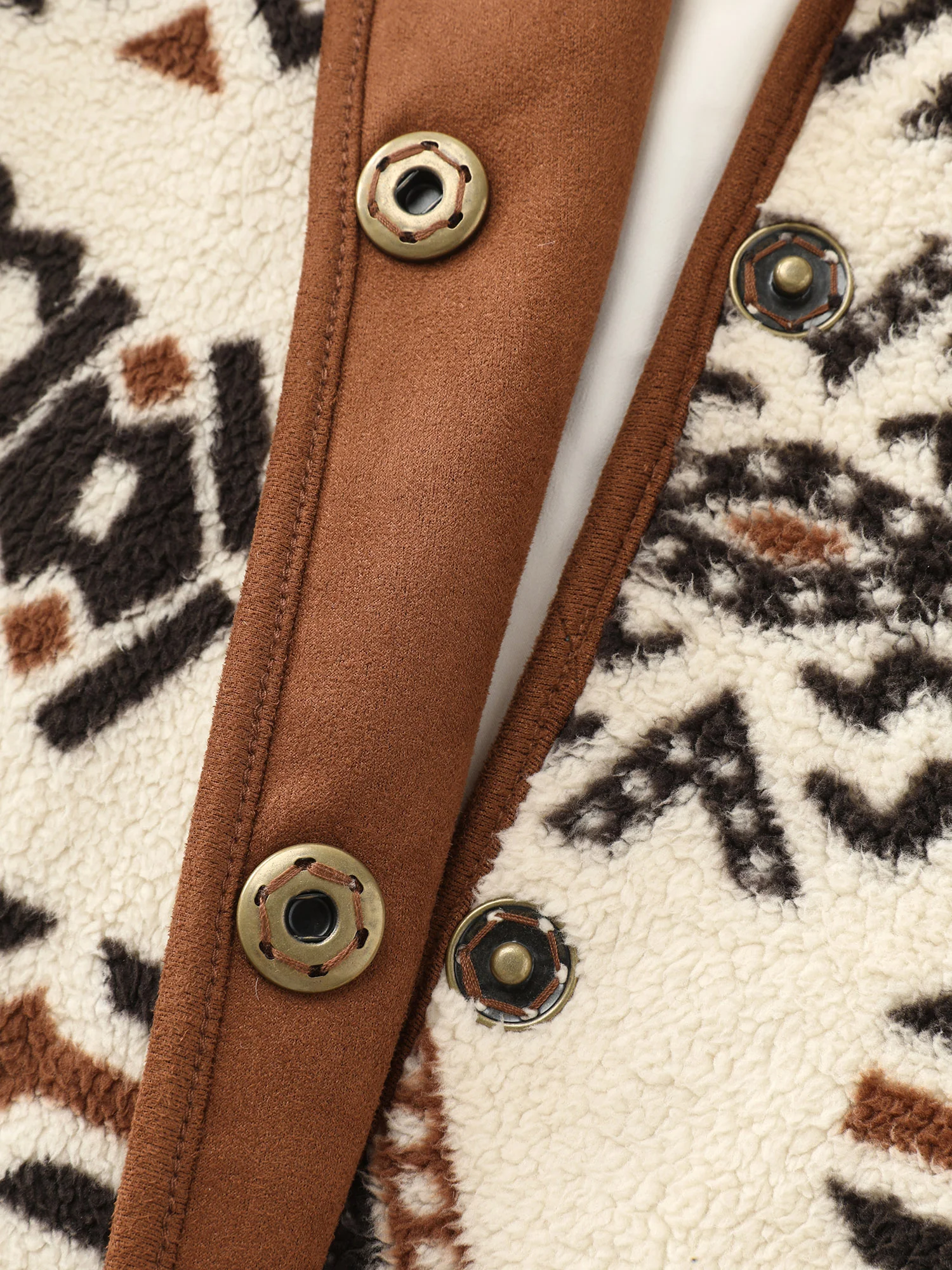 Suede Fleece Mix Geometric Print Jacket - Image 5