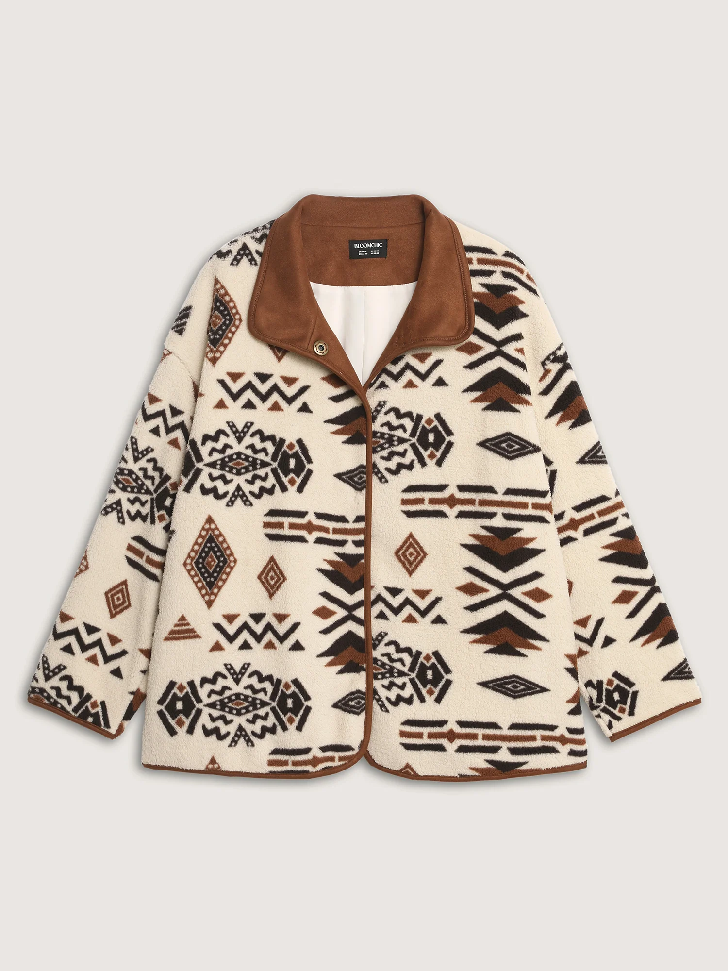 Suede Fleece Mix Geometric Print Jacket - Image 8
