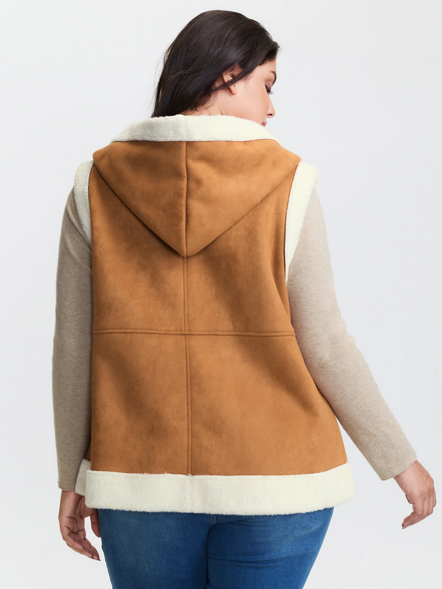 Suede Fluffy Zipper Hooded Vest Coat - Image 6