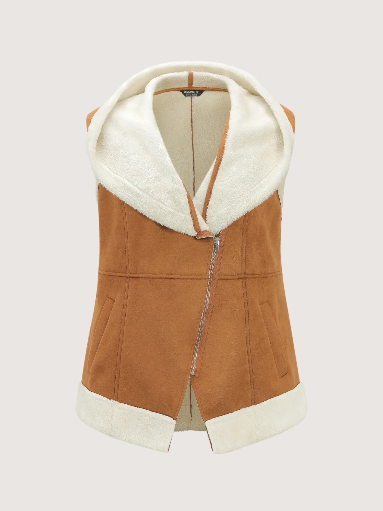 Suede Fluffy Zipper Hooded Vest Coat - Image 7