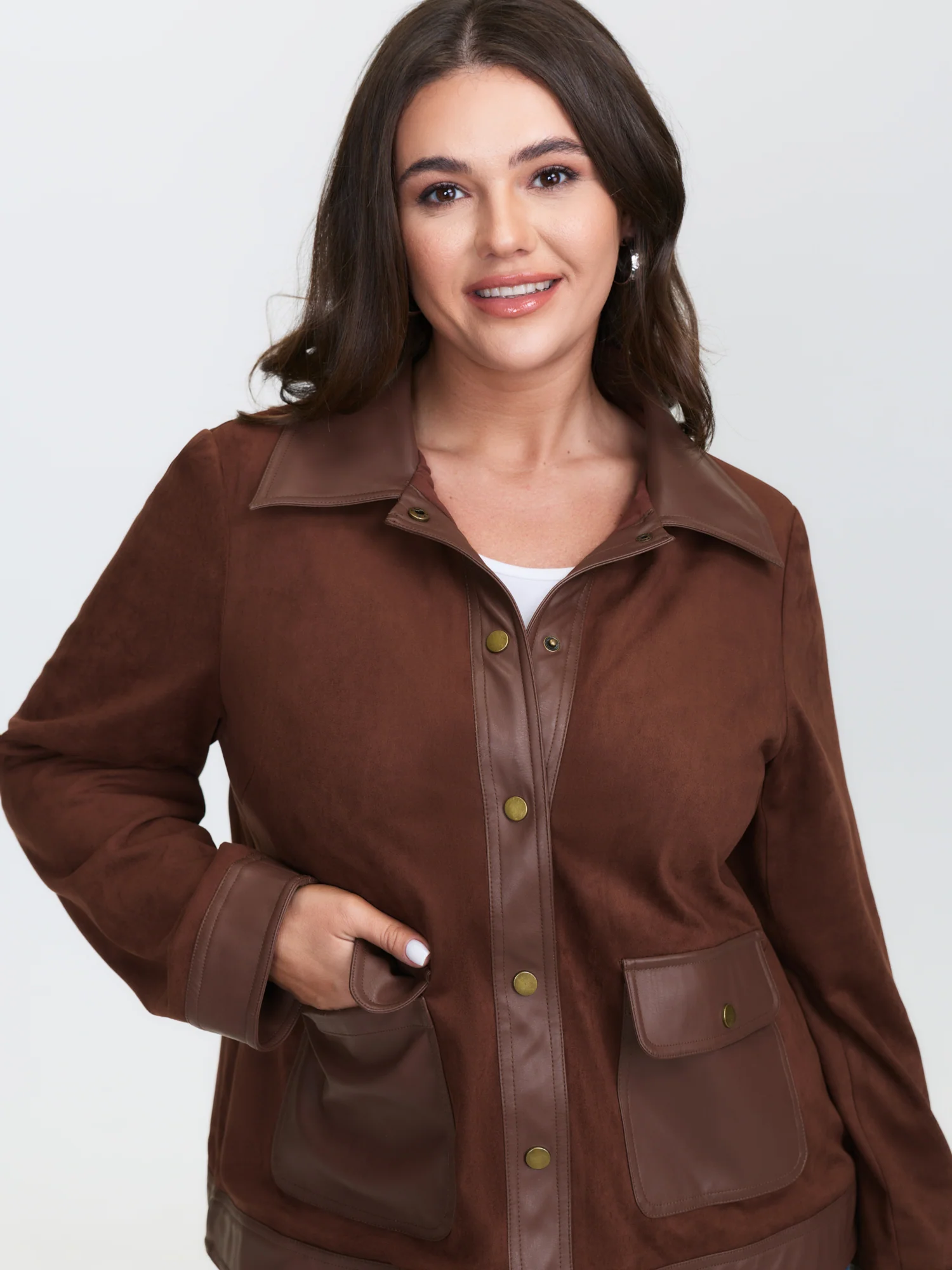Suede Leather Detail Button-Down Jacket - Image 2