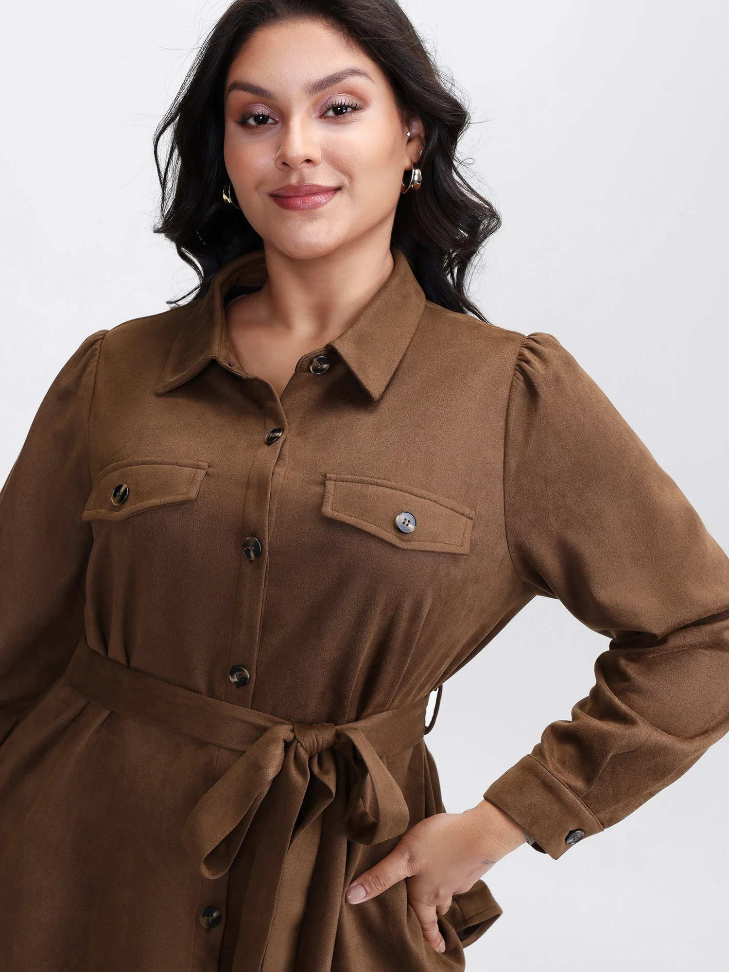 Suede Open-Front Belted Long Shirt - Image 2