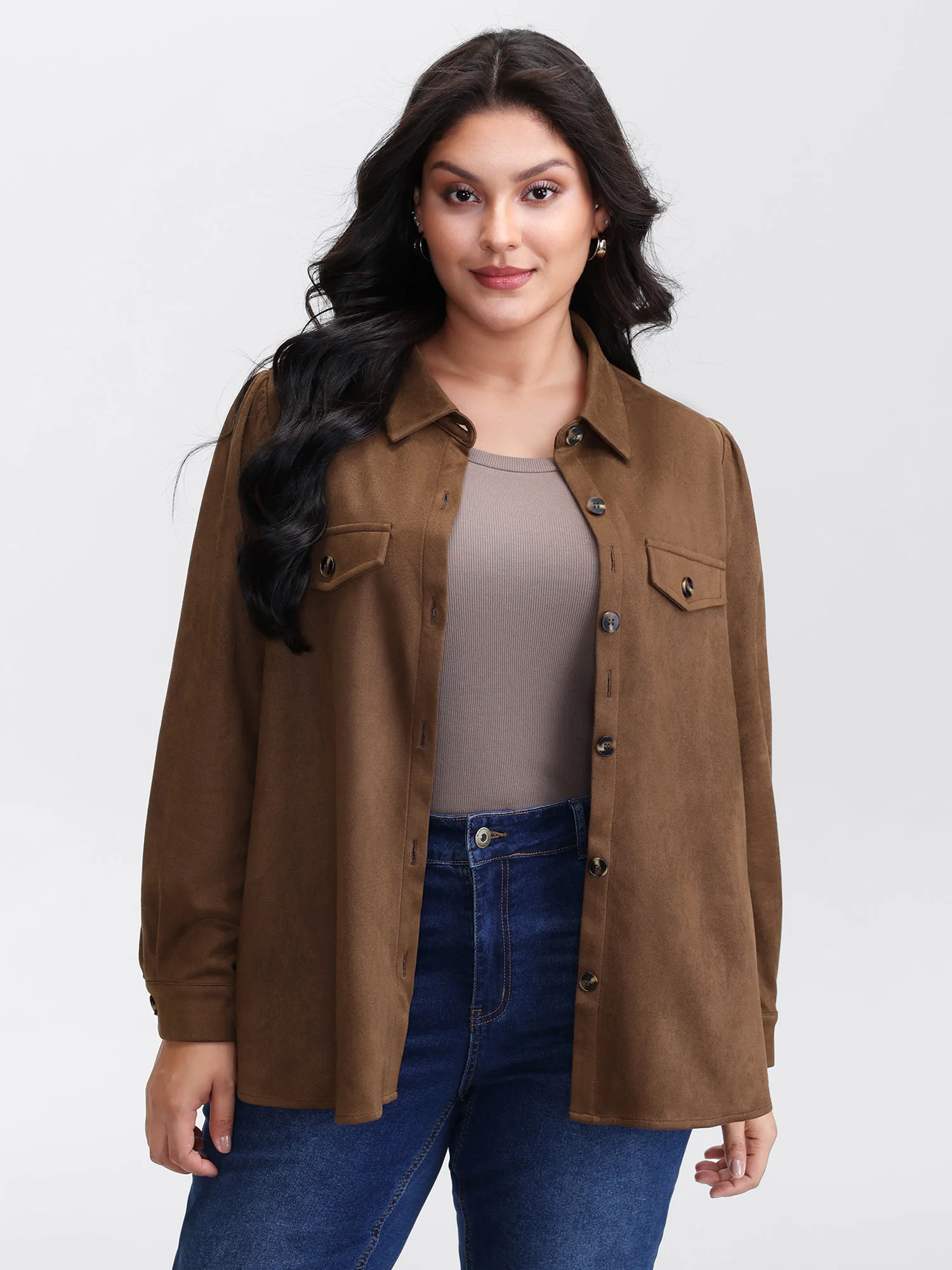 Suede Open-Front Belted Long Shirt - Image 4