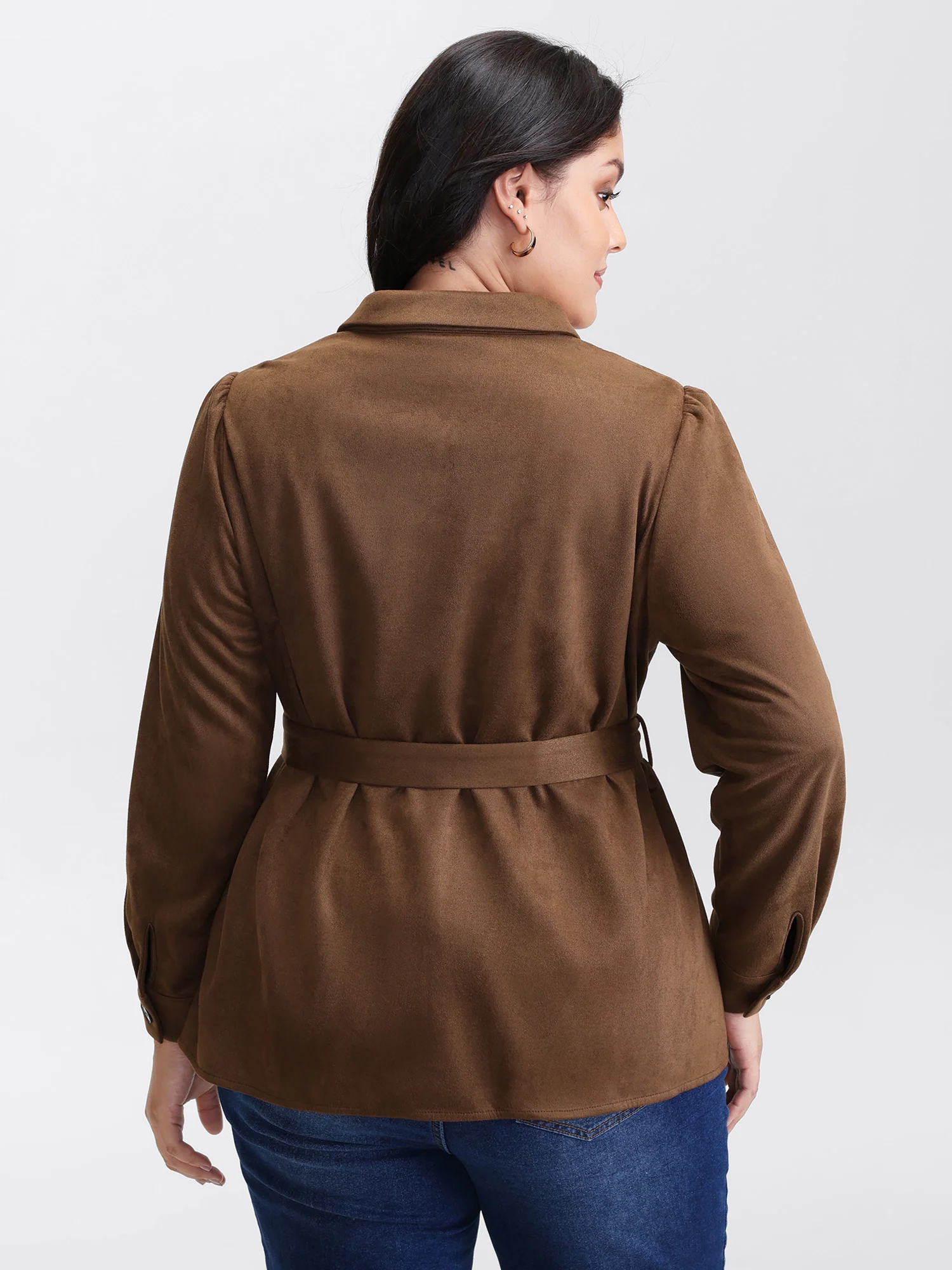 Suede Open-Front Belted Long Shirt - Image 5