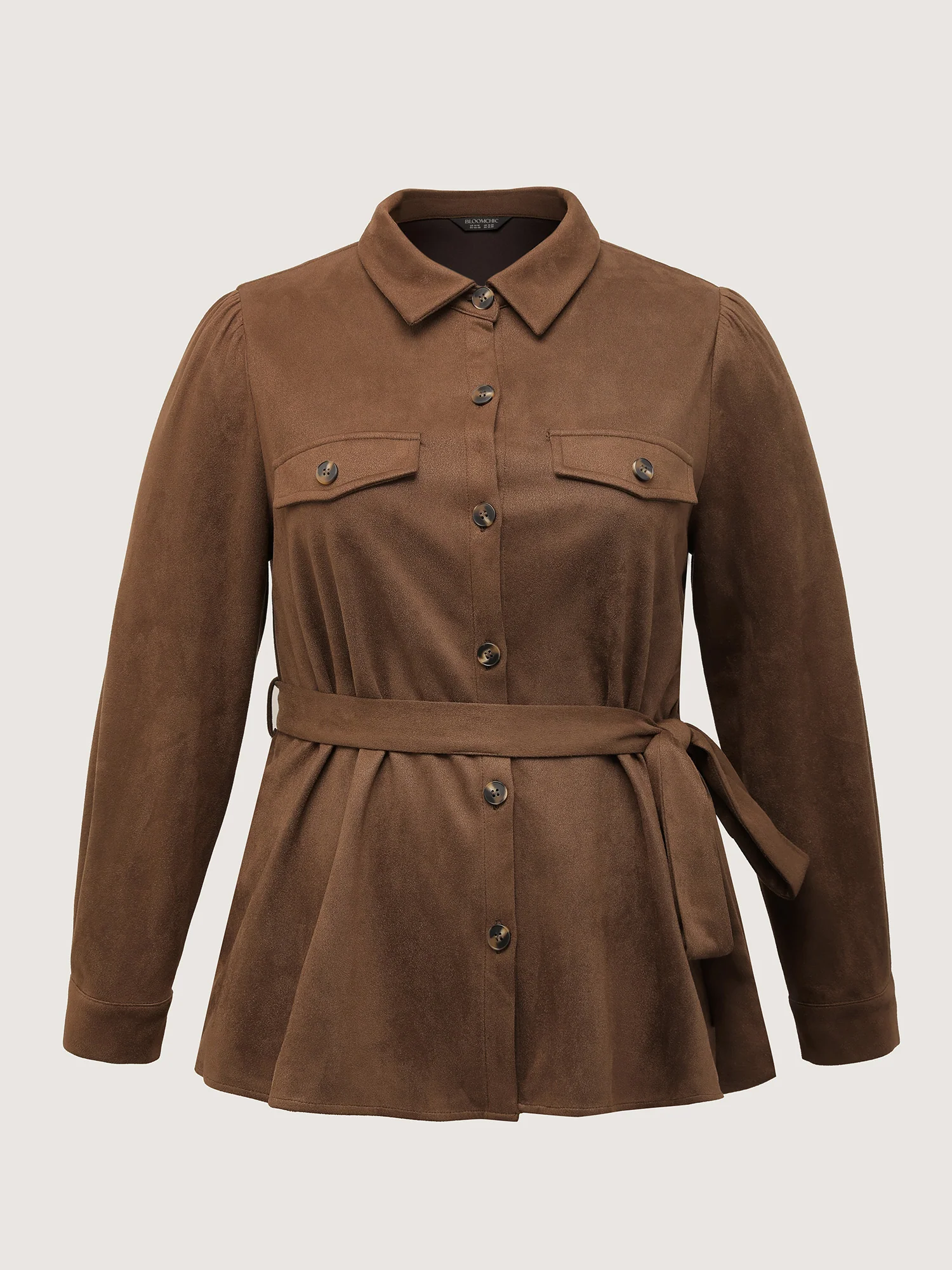 Suede Open-Front Belted Long Shirt - Image 9