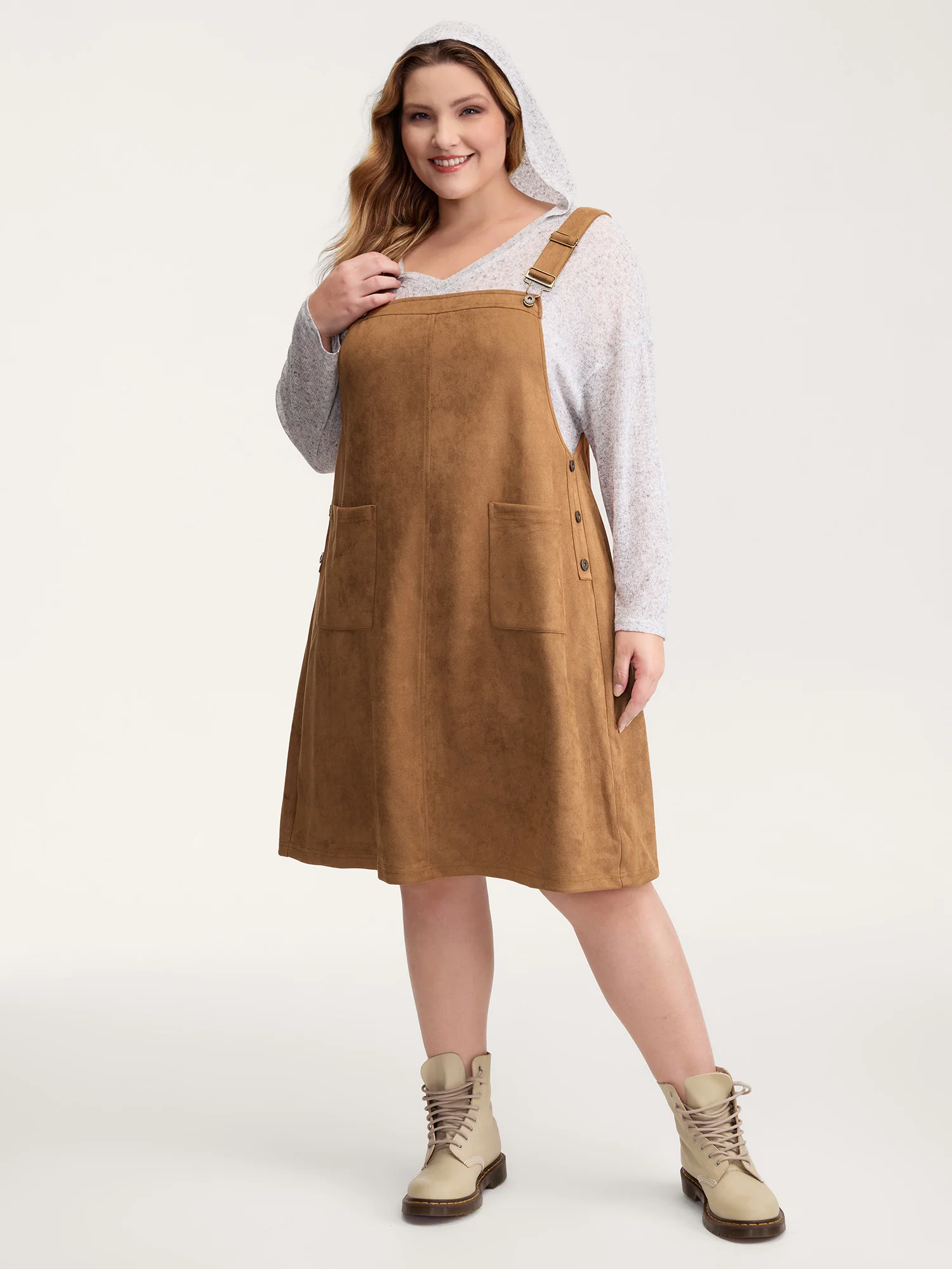 Suede Overall Adjustable Straps Midi Dress - Image 2