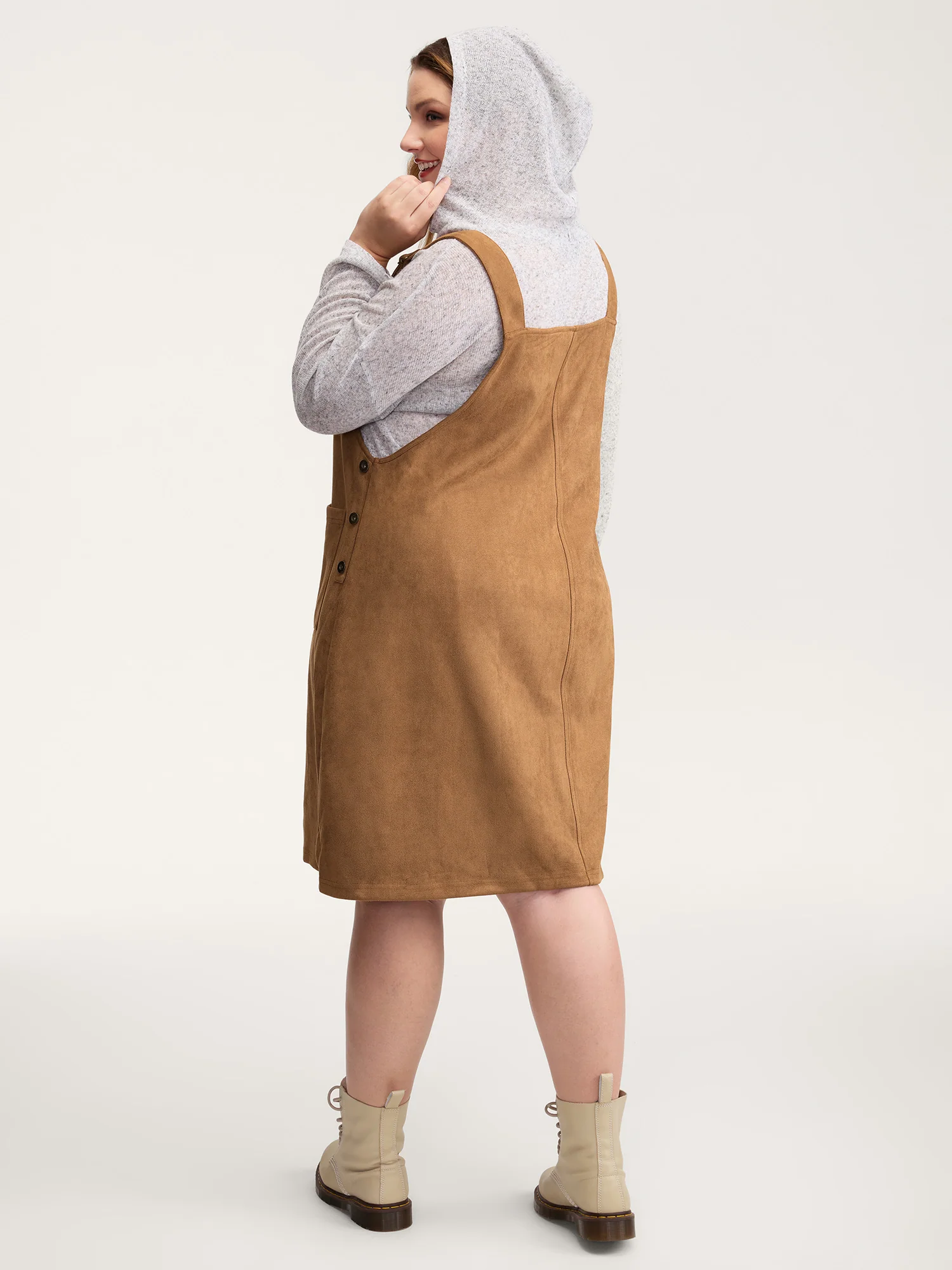 Suede Overall Adjustable Straps Midi Dress - Image 4