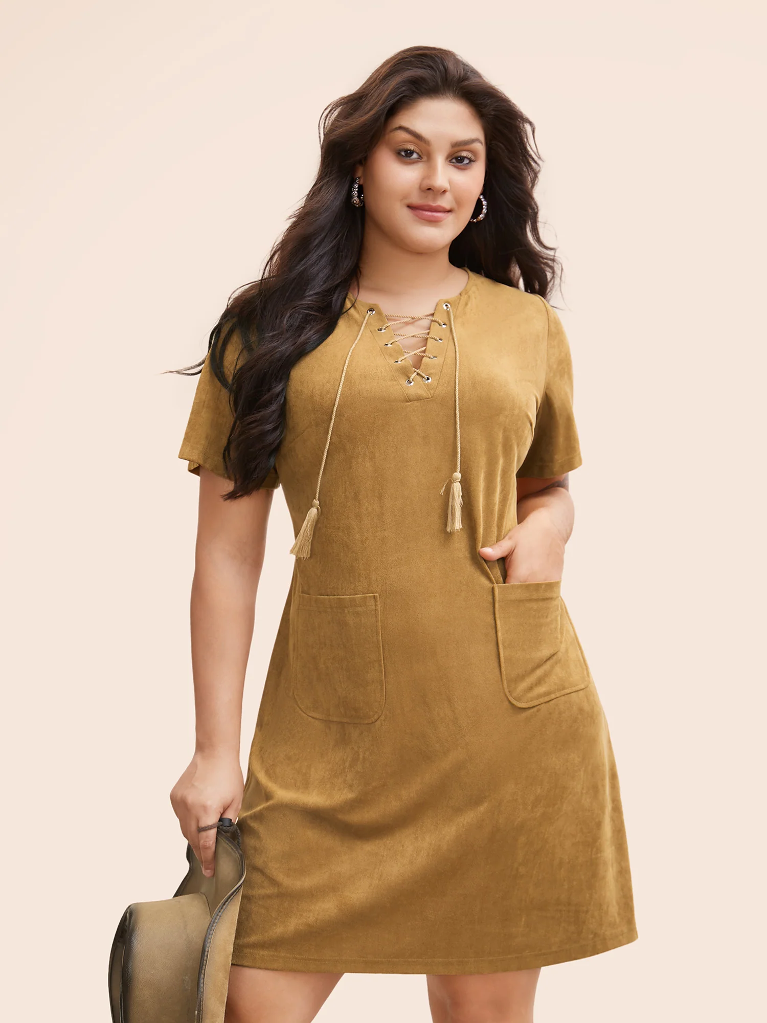 Suede Stretchy Back-Waist Midi Dress - Image 2